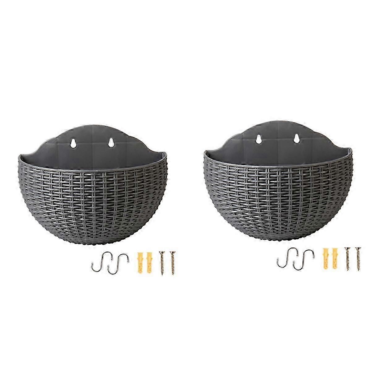 Gray Large European-Style Imitation Rattan Wall-Mounted Semi-Circular Flowerpot Lazy Flowerpot js