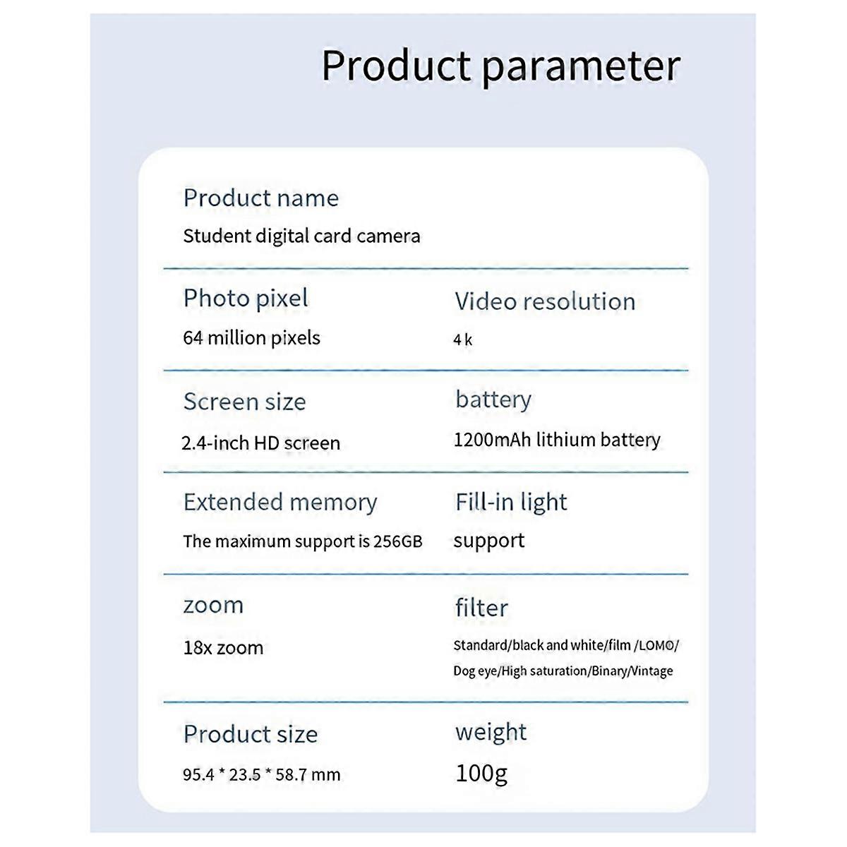 4K Ccd Digital Camera Photography Camera, Video Blog Camera, Black