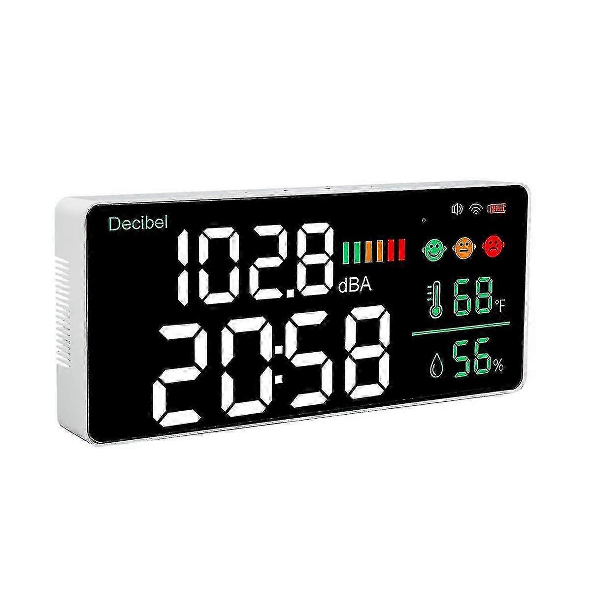 4-in-1 Decibel Meter, Wifi Wall Mounted Sound Level Meter Digital Clock Temperature Humidity Meter, 30-130dba Db Meter Edition