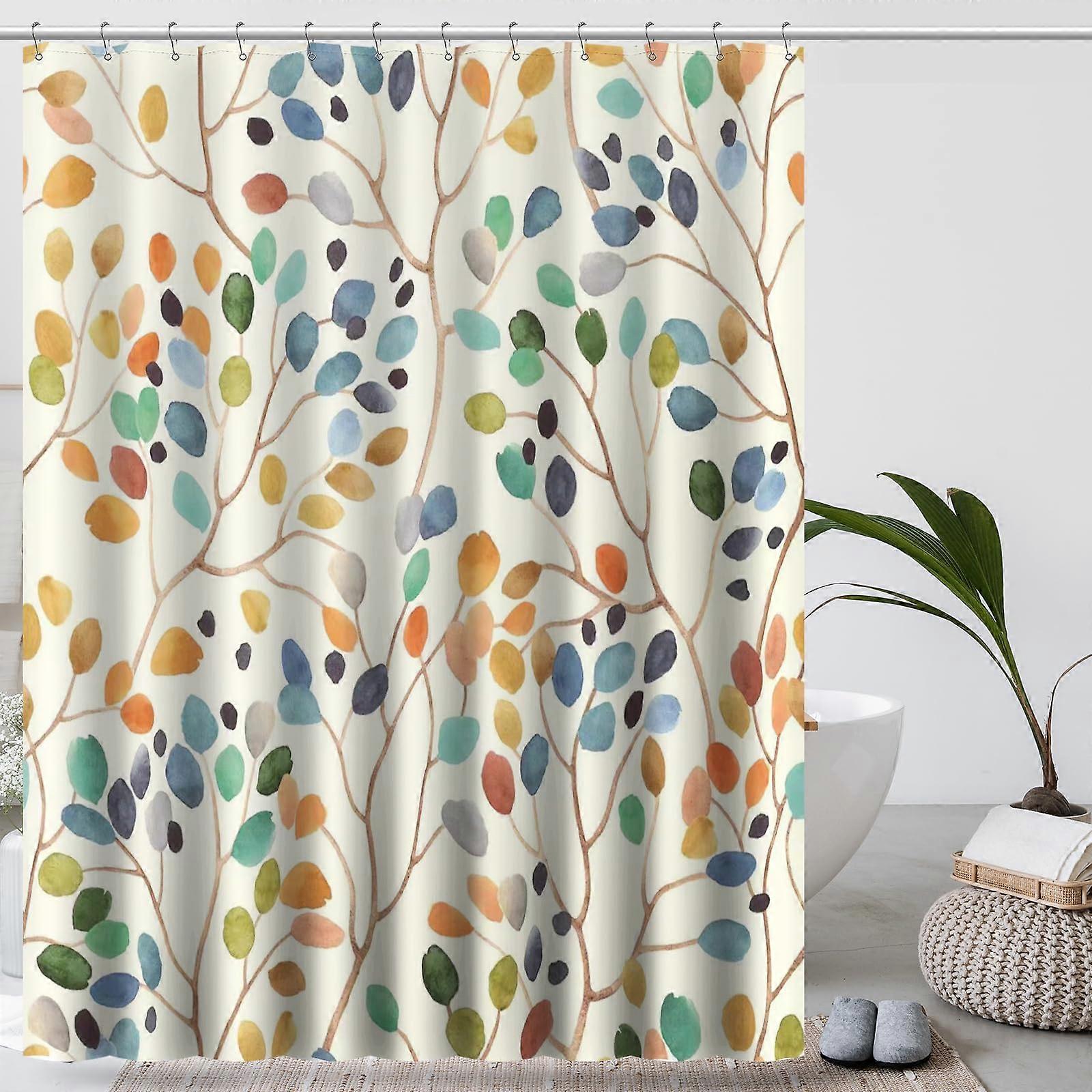 Colorful Leaf Pattern Shower Curtain for Bathroom Decor Waterproof Fabric Privacy Screen