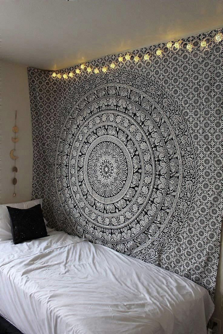 Black & White Mandala Bohemian Boho Tapestry for Collage Dorm Wall Art Bedspread Full Size 215cmsx230cms