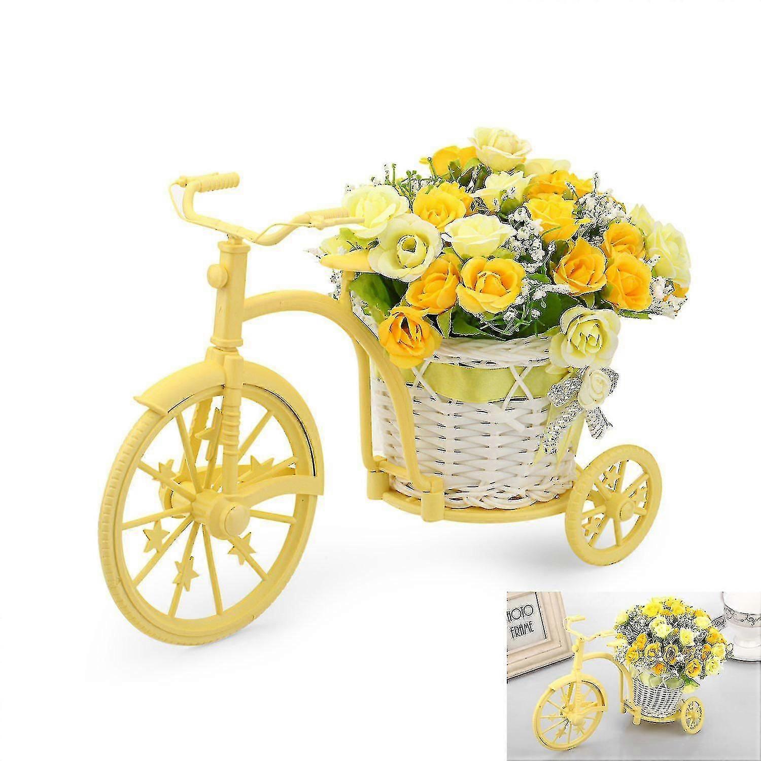 ノスタルジックな自転車人工花装飾植物スタンド(黄色)