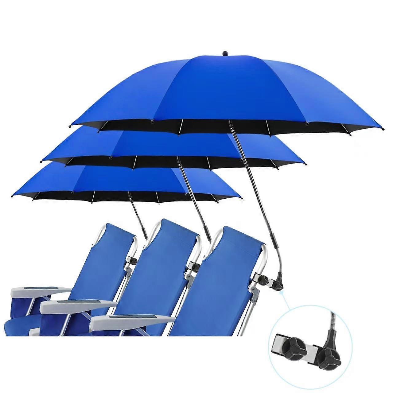 3 packs of beach umbrellas, handcuffs 360 ° chair umbrella, UPF50+ umbrella for chairs, beach, sand, patio, garden (not included in the chair) blue