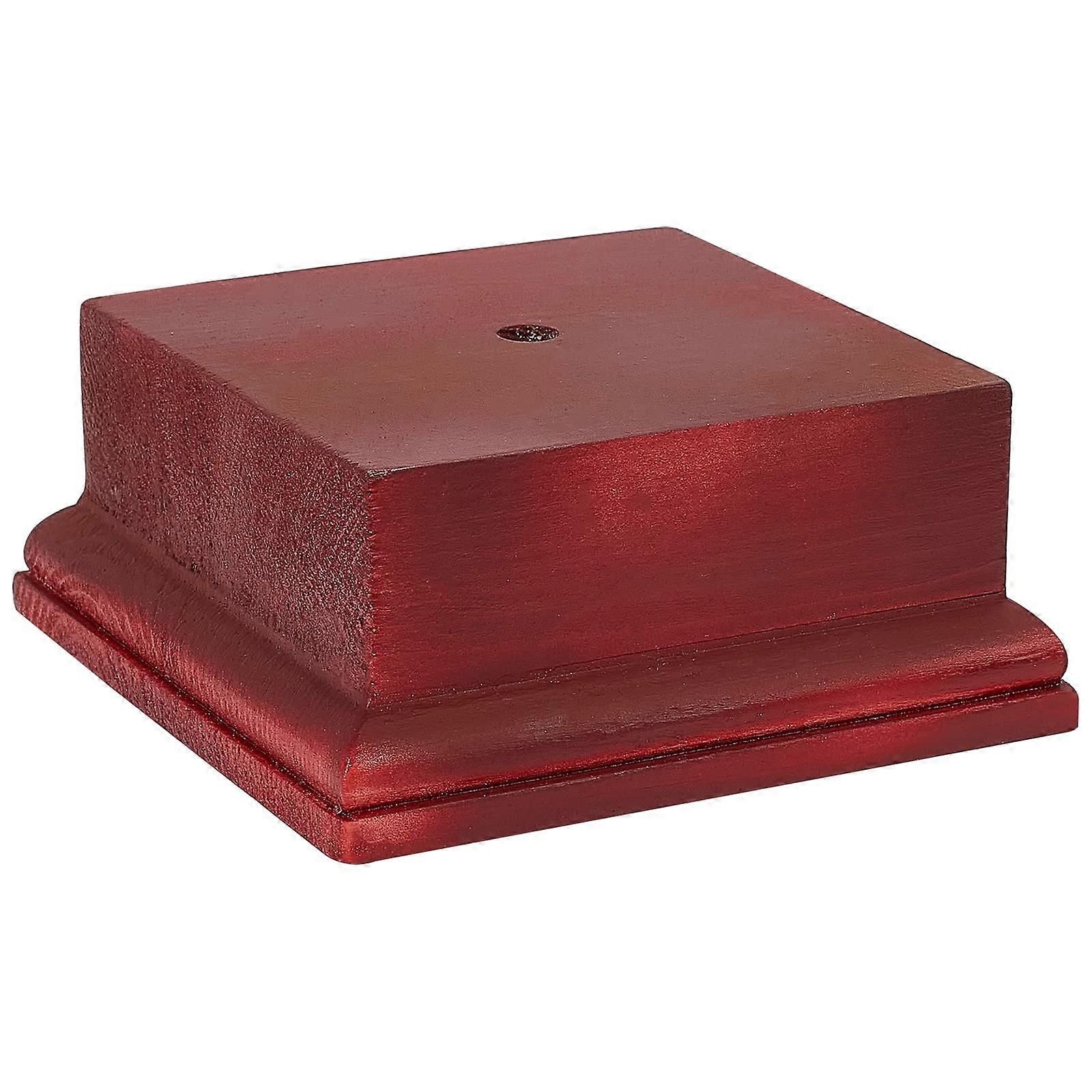 Square Wooden Pedestal Stand Display Base 4.5 x 4.5 x 1.96 Inch, Trophy Base, Dark Red, Medals Display Base