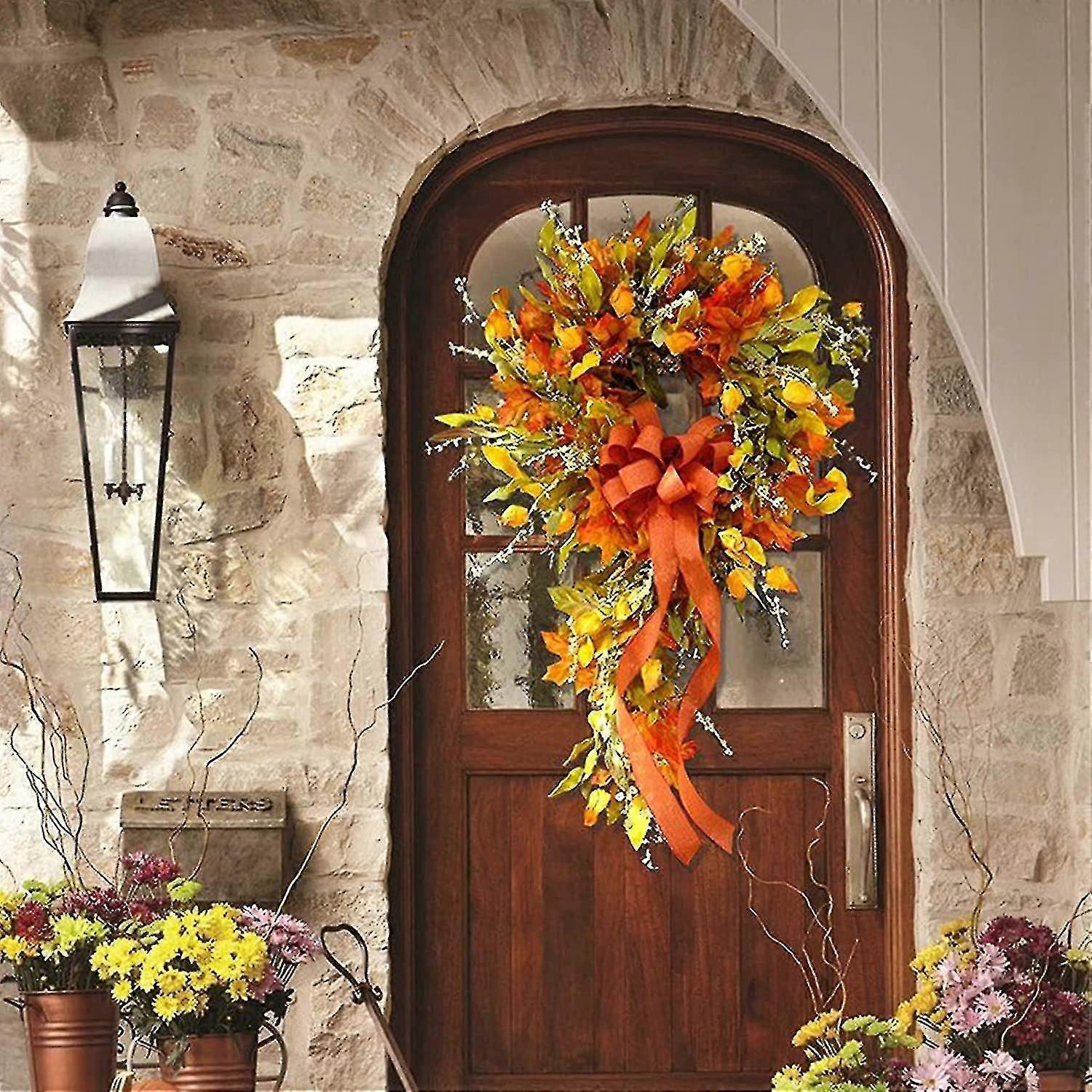 Autumn Wreath Frame For Front Door Outside, Fall Eucalyptus Farmhouse Wreath Rustic Autumn Wrea