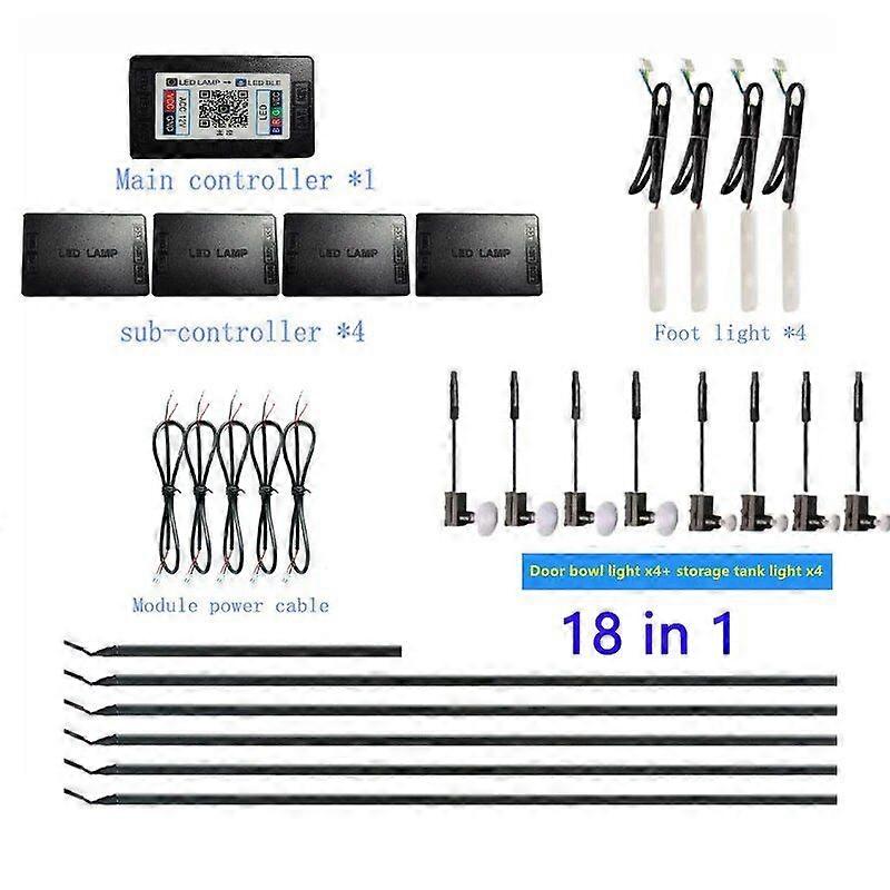 18 in 1 Car Interior Led Ambient Light Dual Zone Backlight Hide Acrylic Fiber Optic for Cars RGB App Car Accessories Decorations