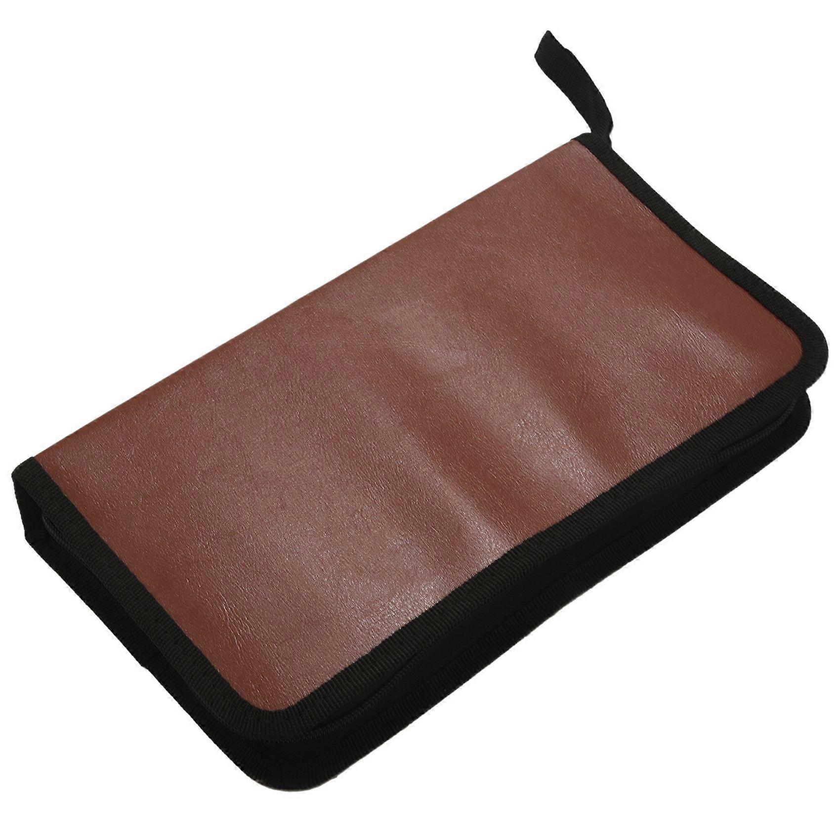 80-Discs Portable Leather Storage Bag Zippered Storage Case for CD DVD Hard Disk Album - Brown