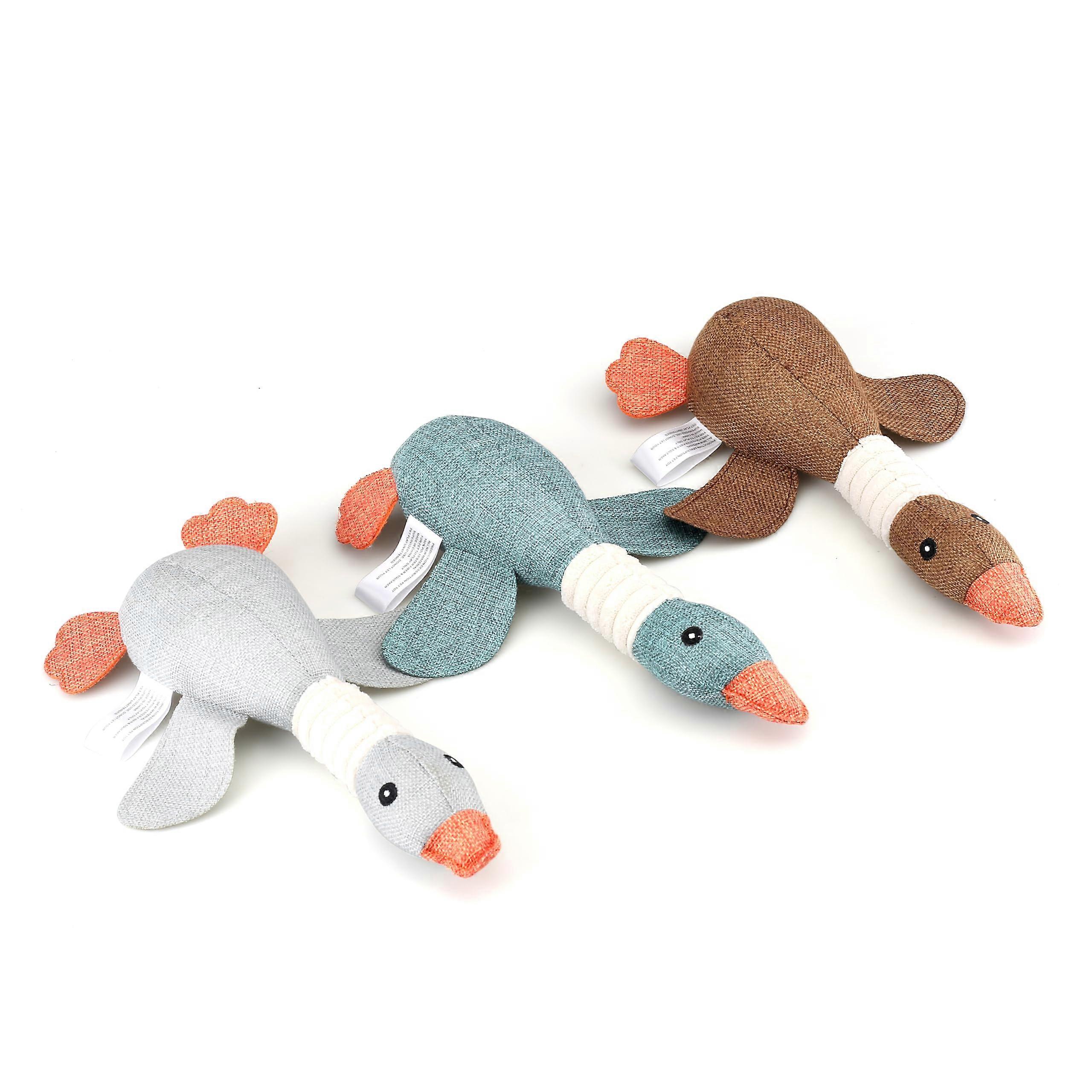 Squeaky Plush Dog Toys Pack, 3 Pack Stuffed Goose Plush Burlap Like Material Chew Toys