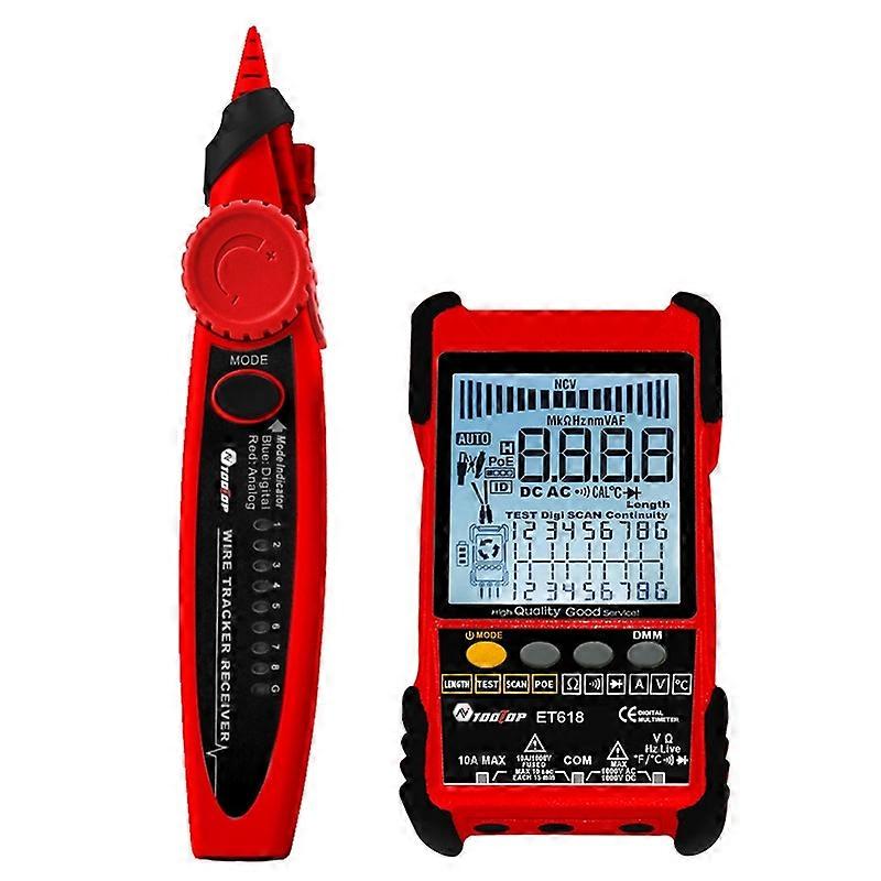 ET618 Rechargeable Adjustable Network Cable Tester Wire Tracker POE Cable Tester ET618 (Red)