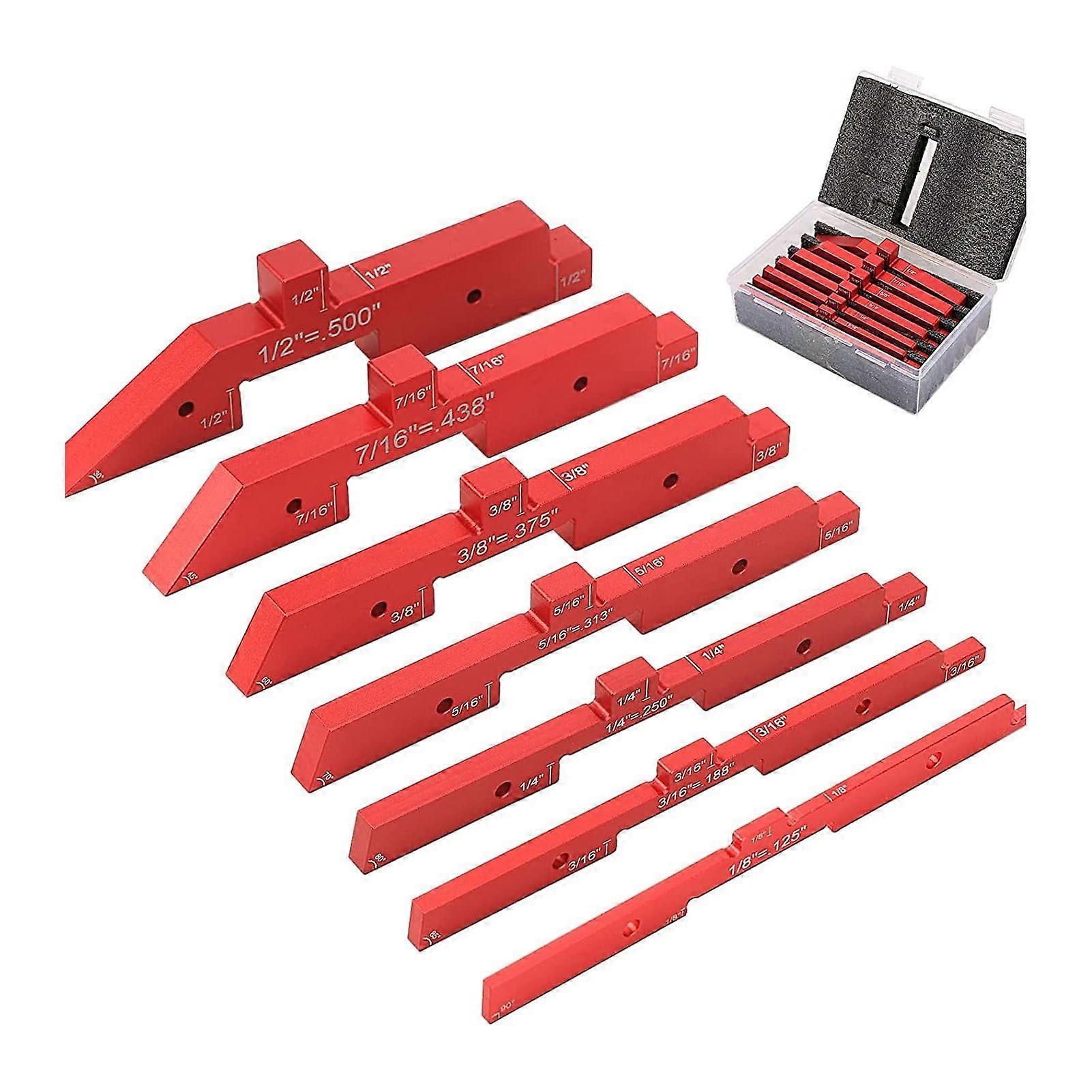 Setup Blocks Height Gauge Set, 7 Pieces, Aluminium Alloy, Adjustable Setup Blocks, Gauge, Red, Woodworking, Carpenter, Measuring Tools for Table Saw