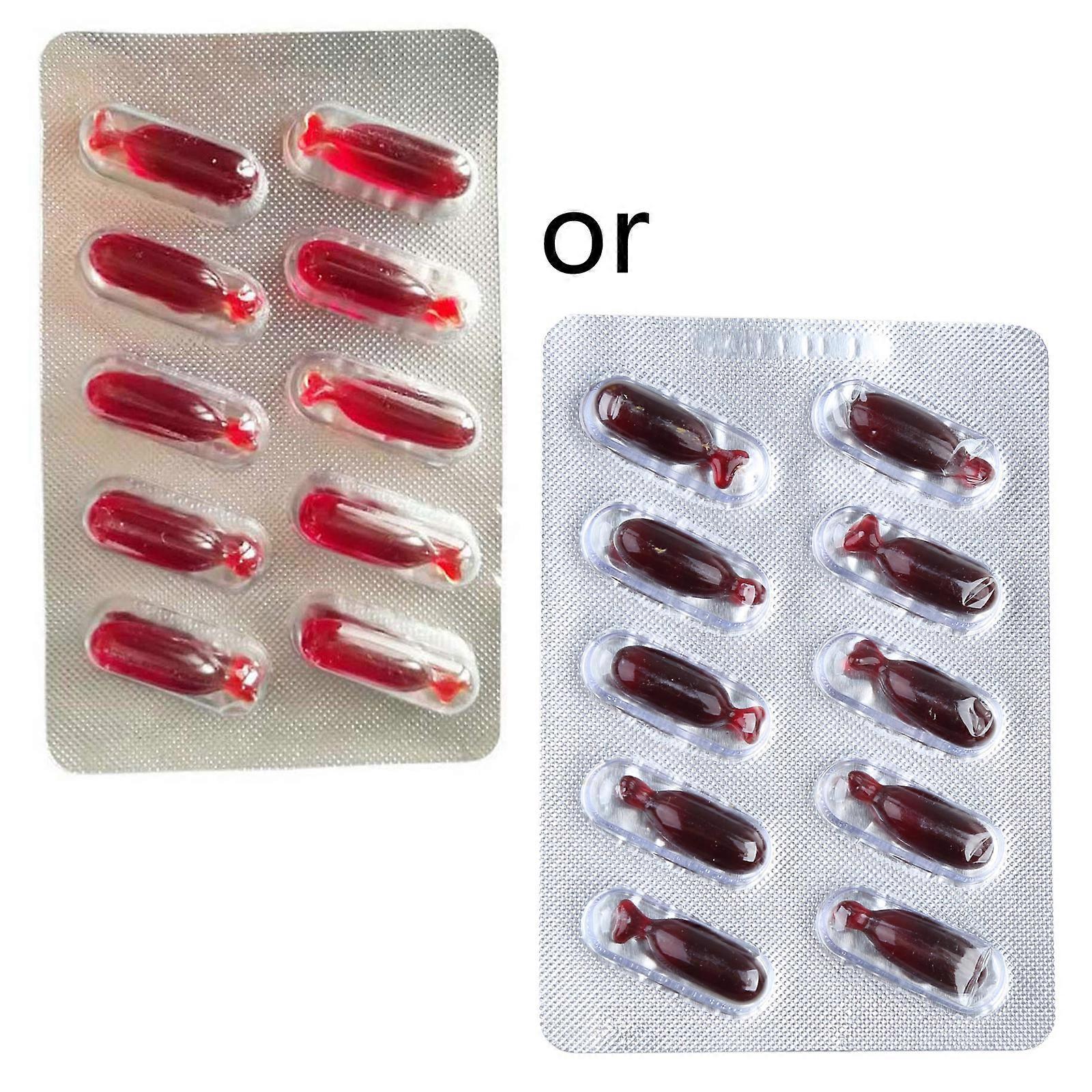 10pcs Halloween Faux Sang Capsule Pilules pour Vampire Horreur Drôle Blague Farce Truc Cosplay Maquillage Accessoires