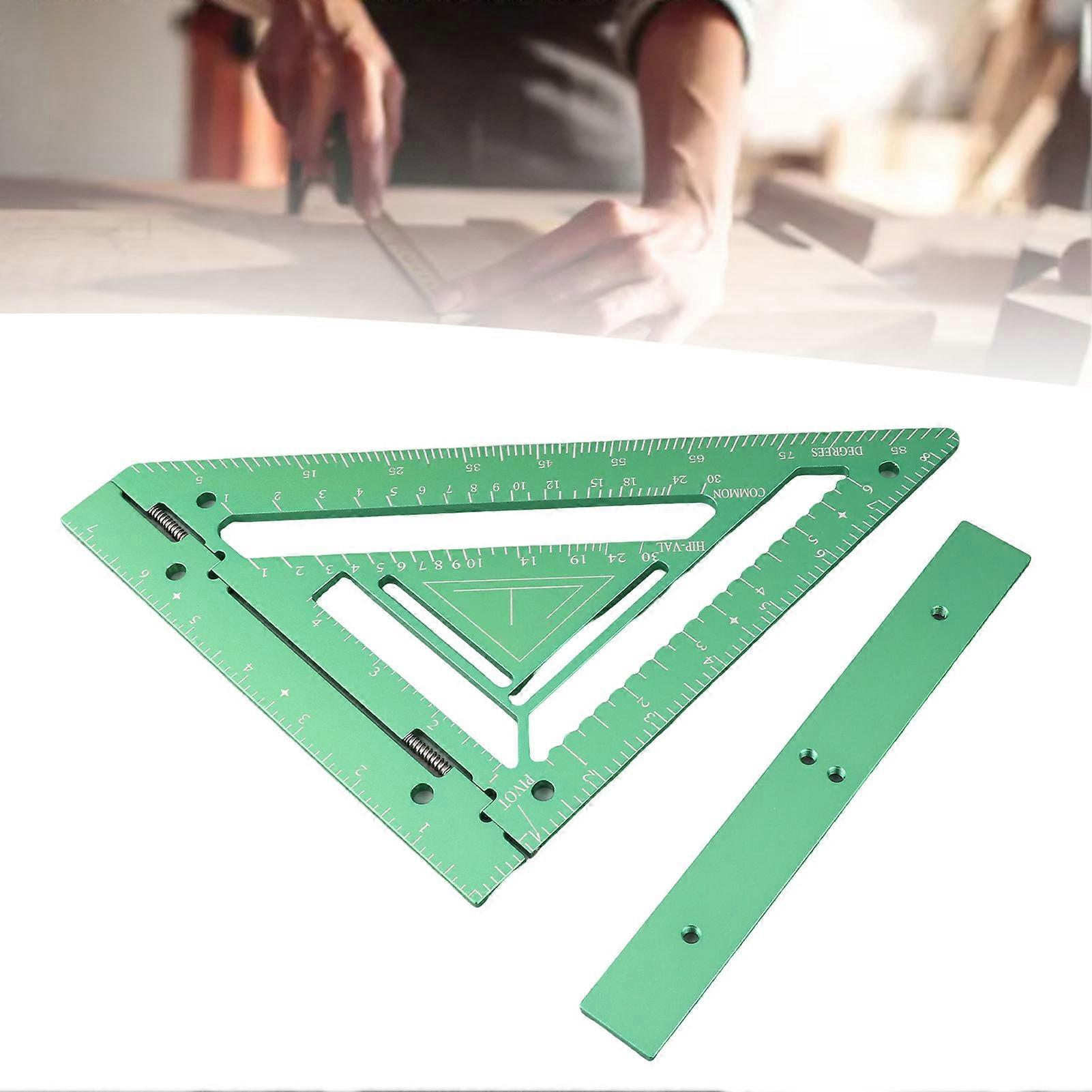 Rafter Square Tool Aluminum Alloy Woodworking Square Ruler with Jig Block Fixing Screw for Carpenters Architects Green 