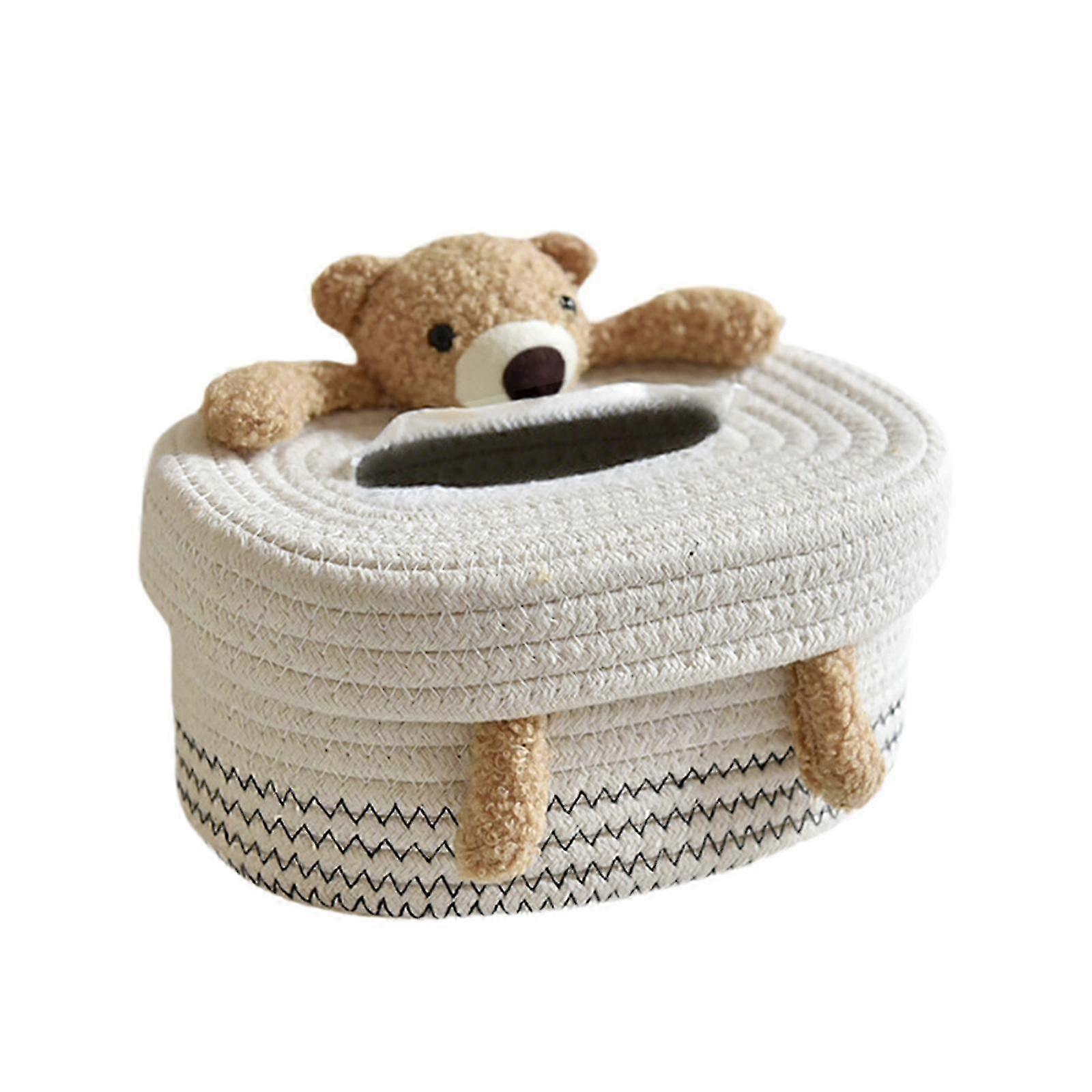 Cotton Thread Tissue Box for Storage in Office, Coffee Table, or Bathroom - Suitable for Bear Designs