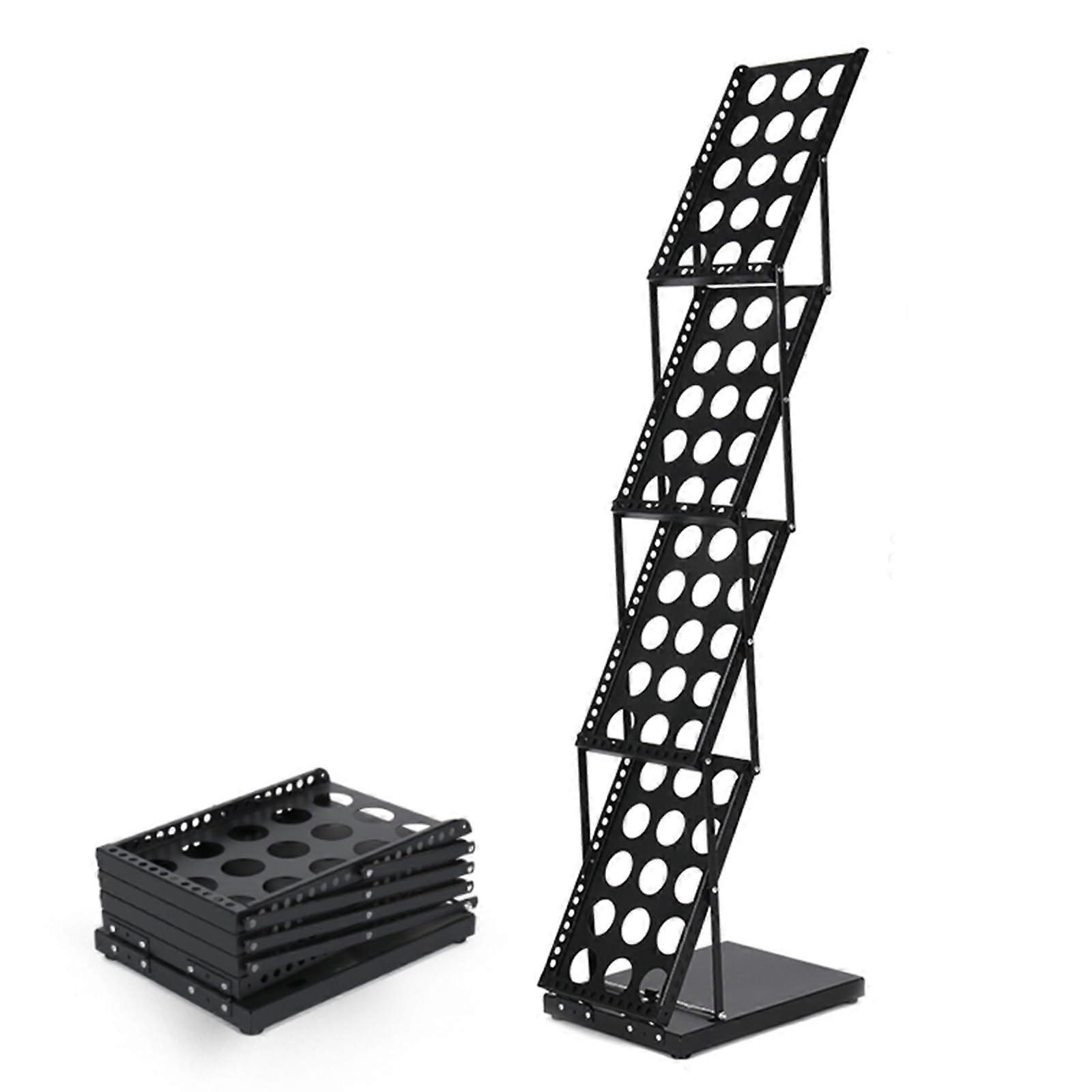 Portable Brochure Stand, Foldable Magazine Rack with 4 Pockets for Office and Retail, White and Black (36x27x130 cm)