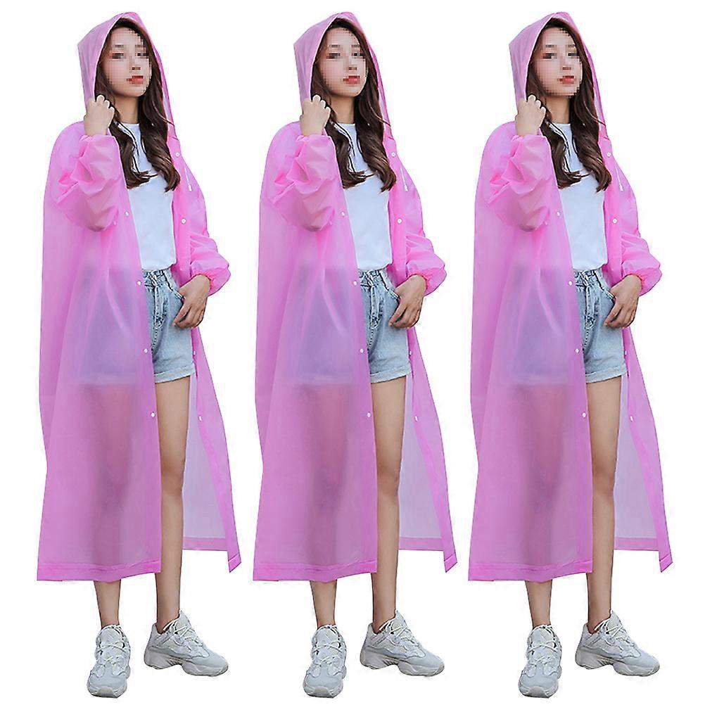Heavy Duty Poncho Pink Reusable Raincoat Waterproof Emergency Protection For Outdoor Activities One Size Fits Most Adults 3Pcs