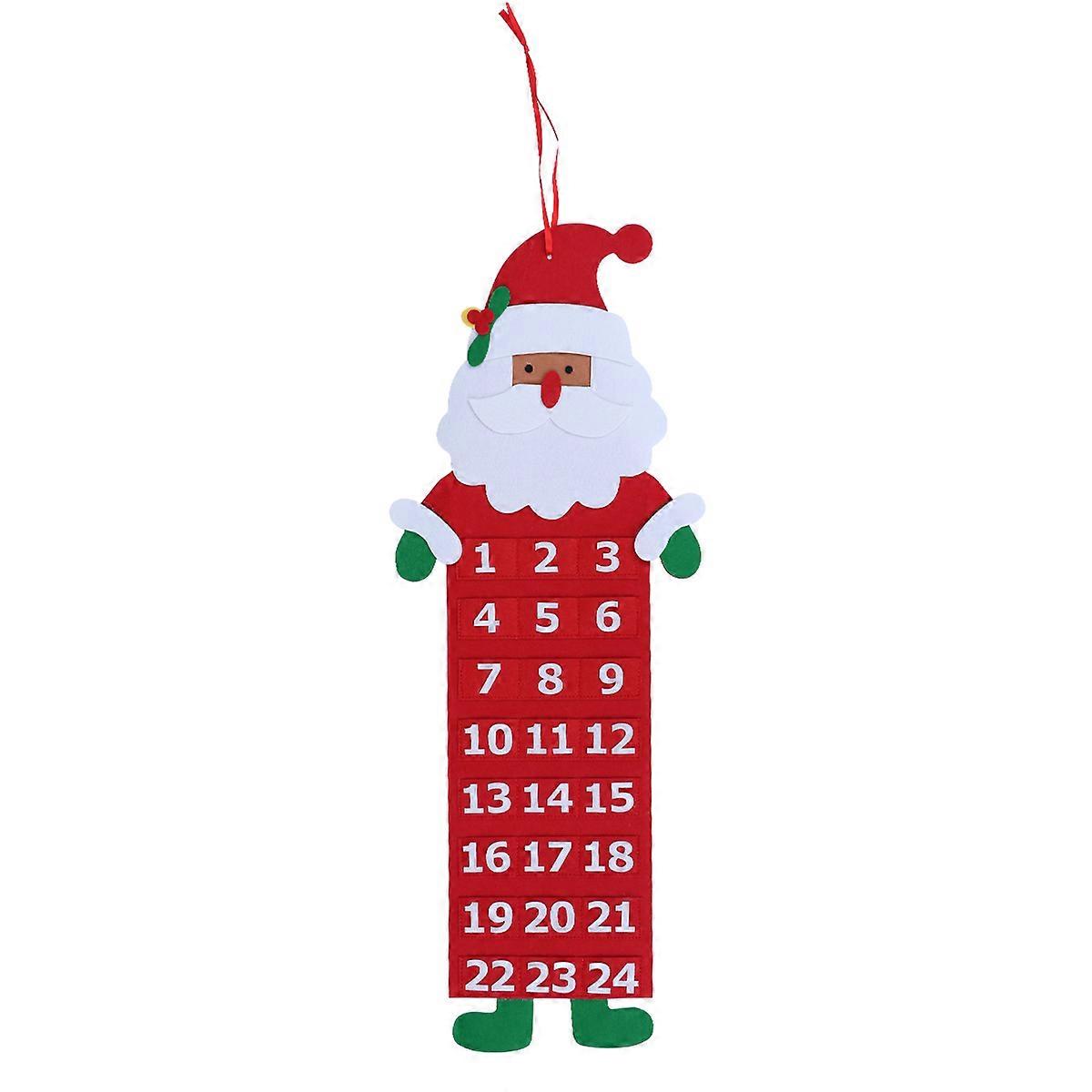 Decorative Wall Hanging Christmas Countdown Calendar Festive Decoration Non-Woven Fabric Santa Claus Shape Home Decor Red 31.05x12.18x0.12in 1Pack