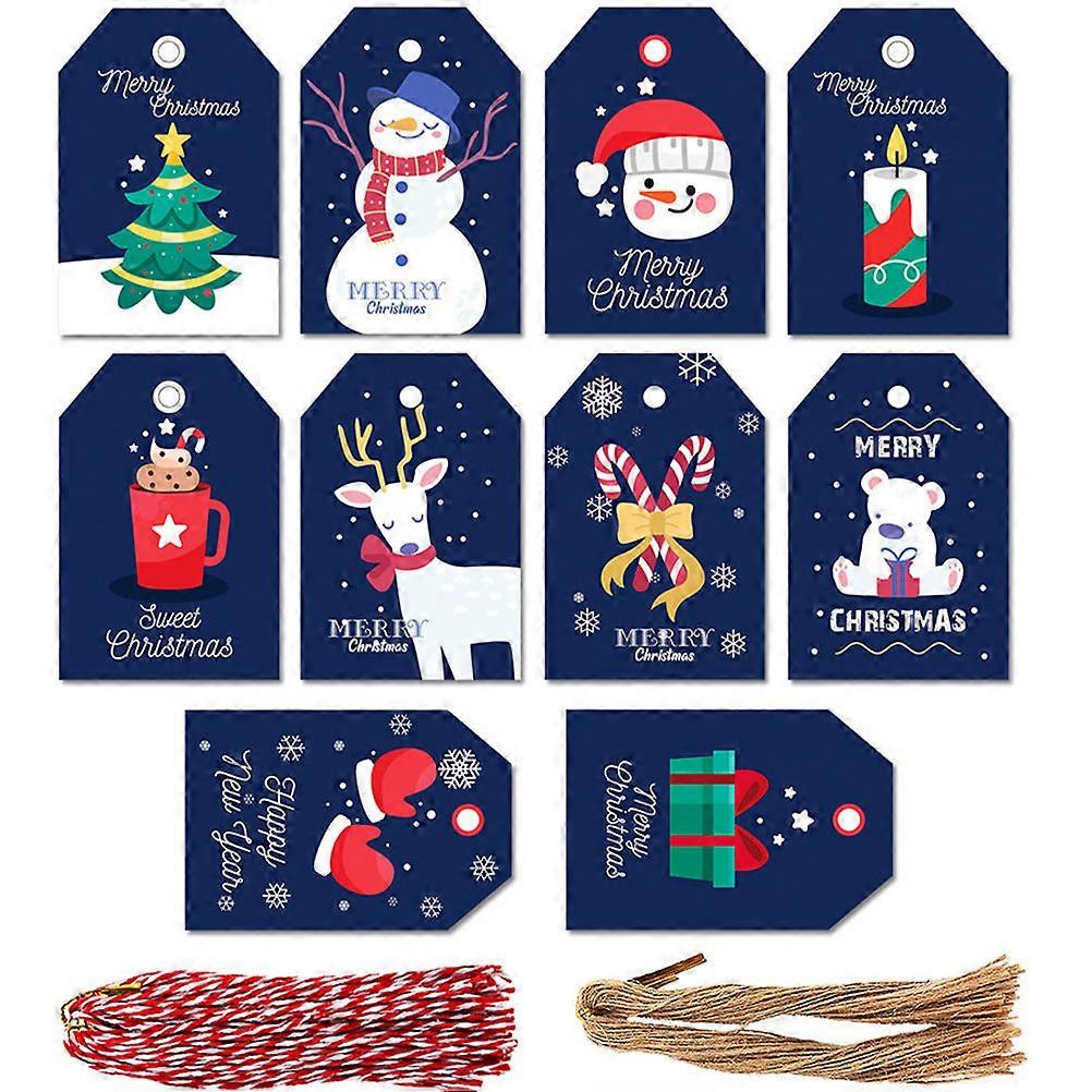 100pcs Christmas Paper Hanging Tags with Rope Festive Decorative Gift Labels for Holiday Party, Candy, Cookies, Presents Cute Pattern Kraft Paper
