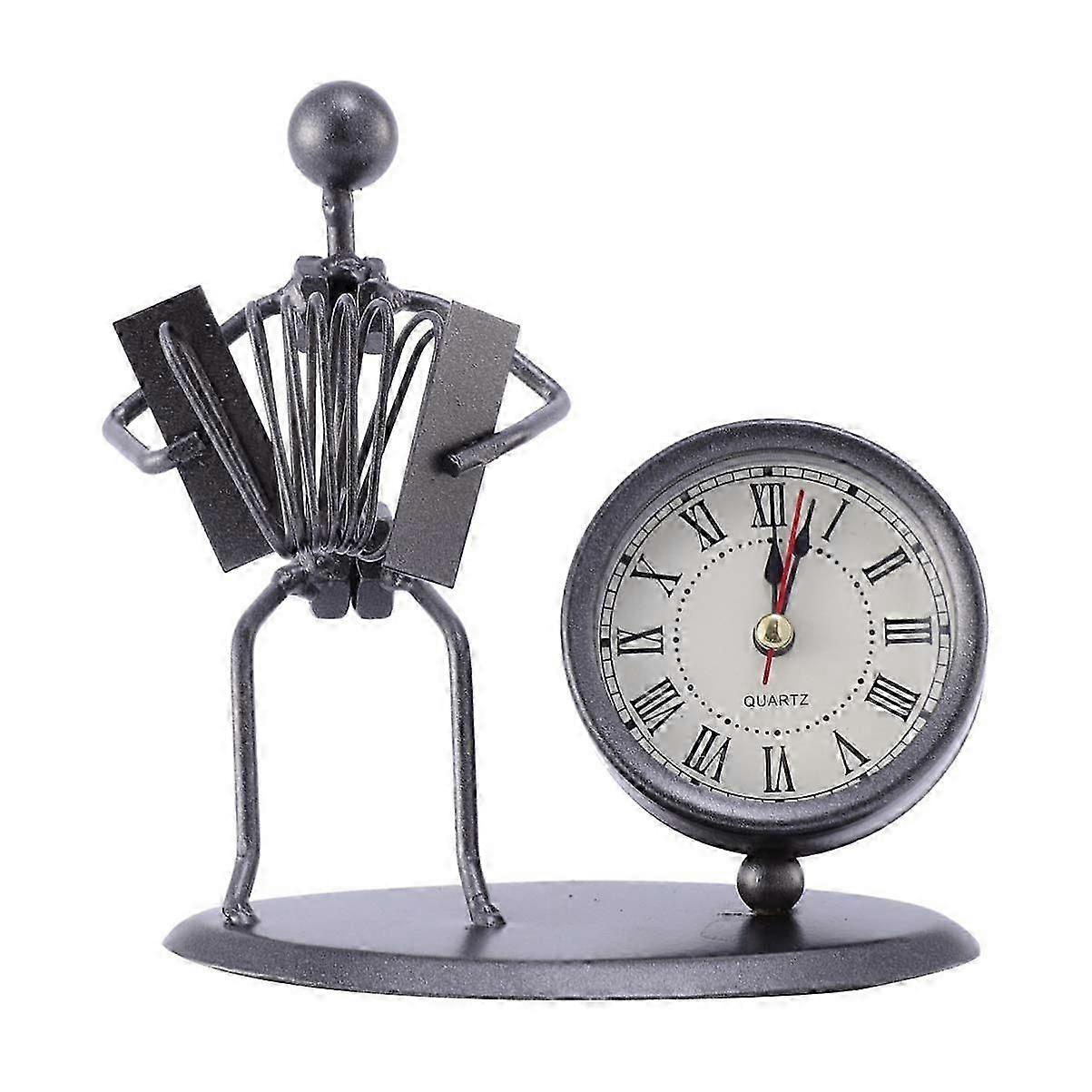 Table Clock - Vintage Desk Clock Accordion Metal Bicycle Clock Musician Figurine Retro Table Clock