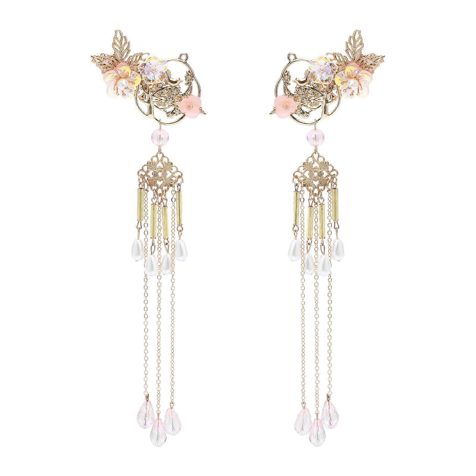 تتدلى شرابة زخرفة تقليدية صينية دبوس شعر مجوف معدنية مشبك زهرة مشابك لحفل عيد ميلاد تأثيري 18x5.5 سم سبيكة 1 زوج