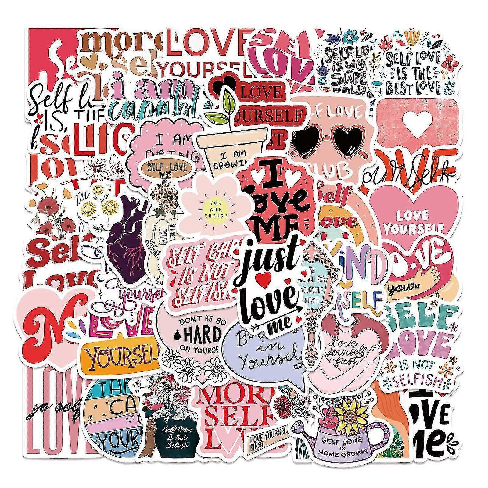 Autocollant 50 Pices Amour de soi Graffiti Stickers pour Portable Voiture Ordinateur Moto Vélo Casque Skateboard Guitare Bouteille d'eau Guitare D-M