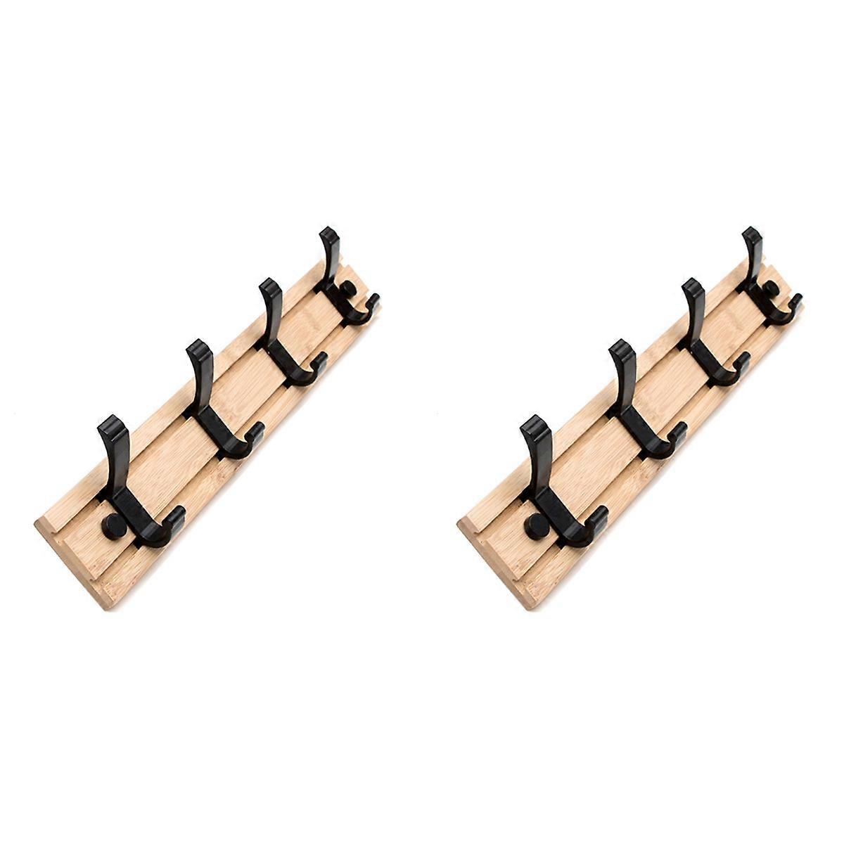 2X Coat Rack Wall Mount Coat Hooks - Wooden Black Coat Rack with 4 Hooks Wall Hooks