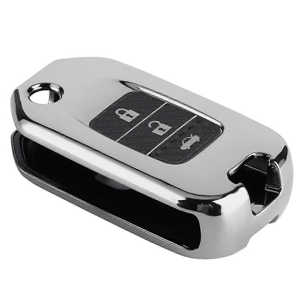 Carbon Fiber Style Folding Car Key Fob Cover Protective Case Fit for Honda XRV CRV 13-18Silver