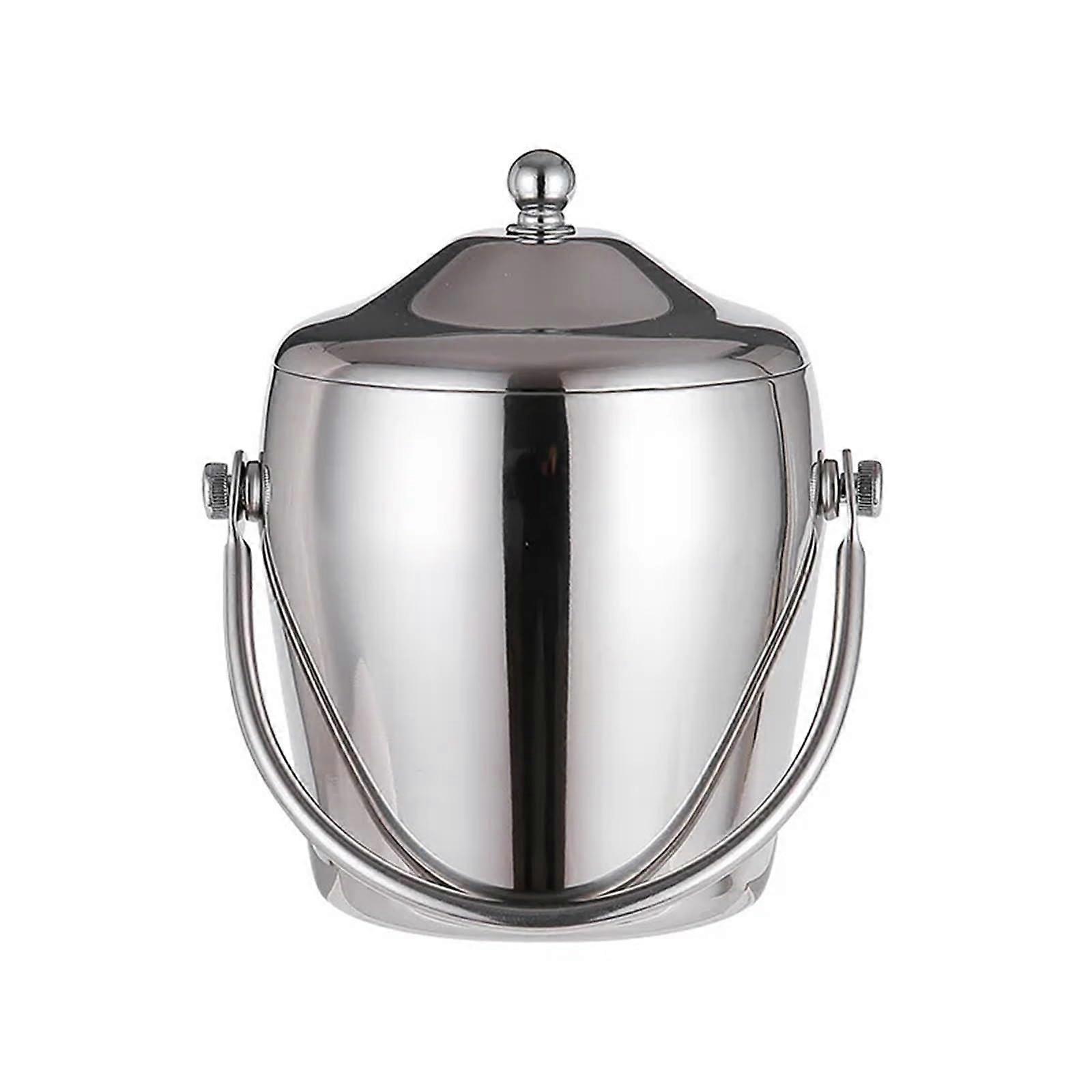 Ice Bucket Stainless Steel Double Layer Insulation Ice Bucket Champagne Bucket with Lid KTV Bar Wine Barrel for Home, Bar Silver