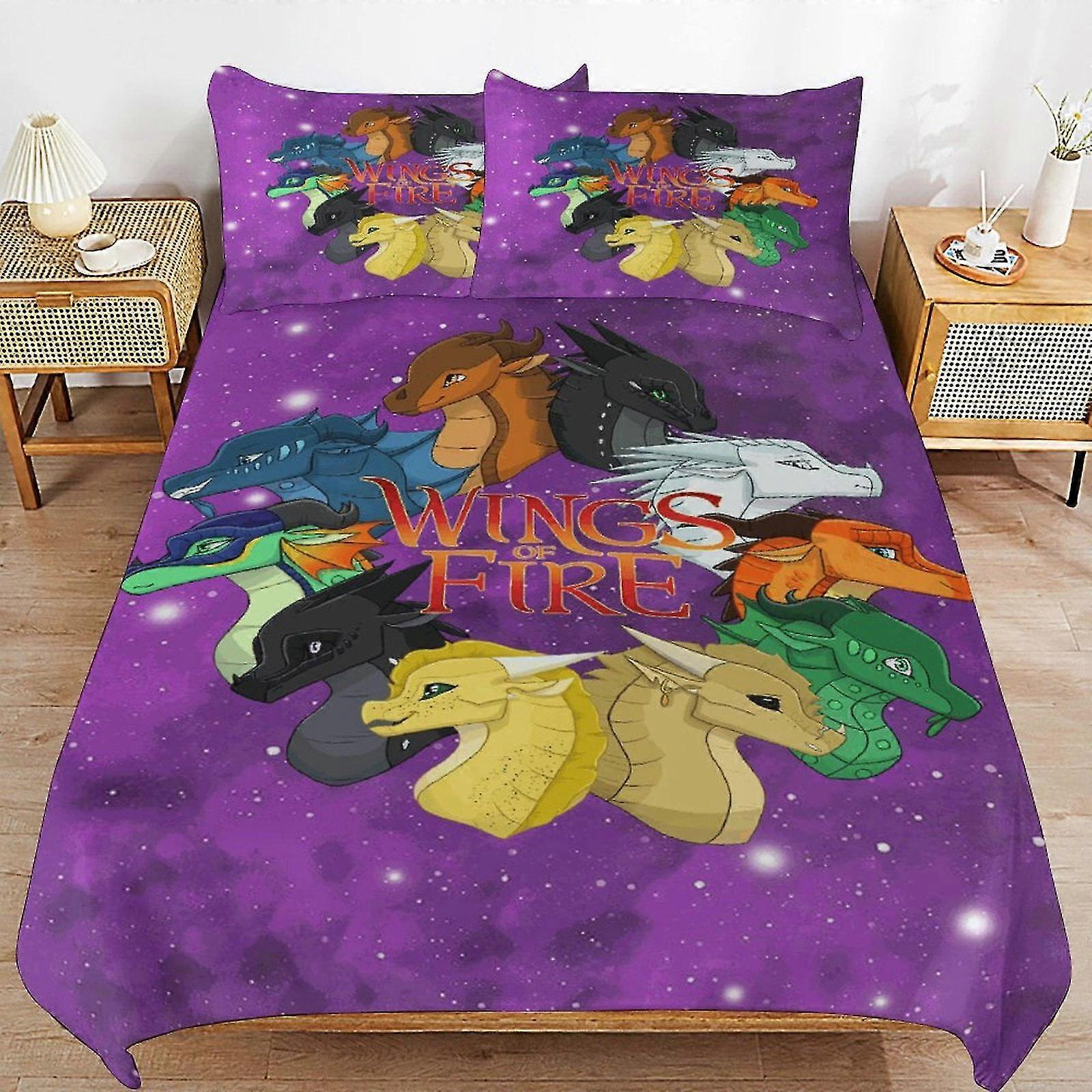 Wings of Fire Inspired Bed Duvet Cover Microfiber Bedding Sets 3D Printed Lightweight 3 Piece Comforter Sets, 1 Duvet Cover and 2 Pillow Sha