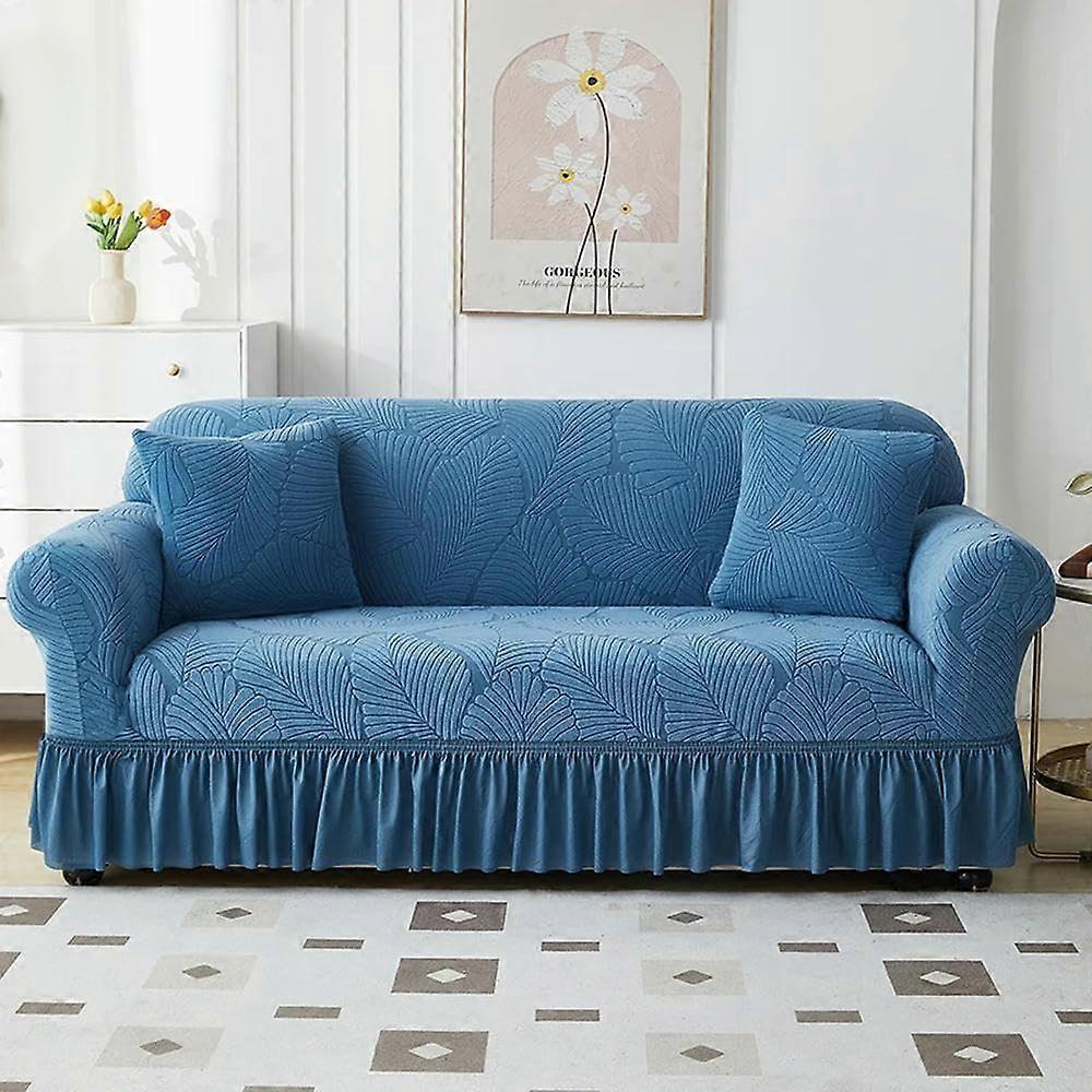 Elastic sofa cover with tree leaf pattern for the living room, suitable for 1/2/3/4seater sofas, sofa covers (Light Blue, Large) Large Light Blue