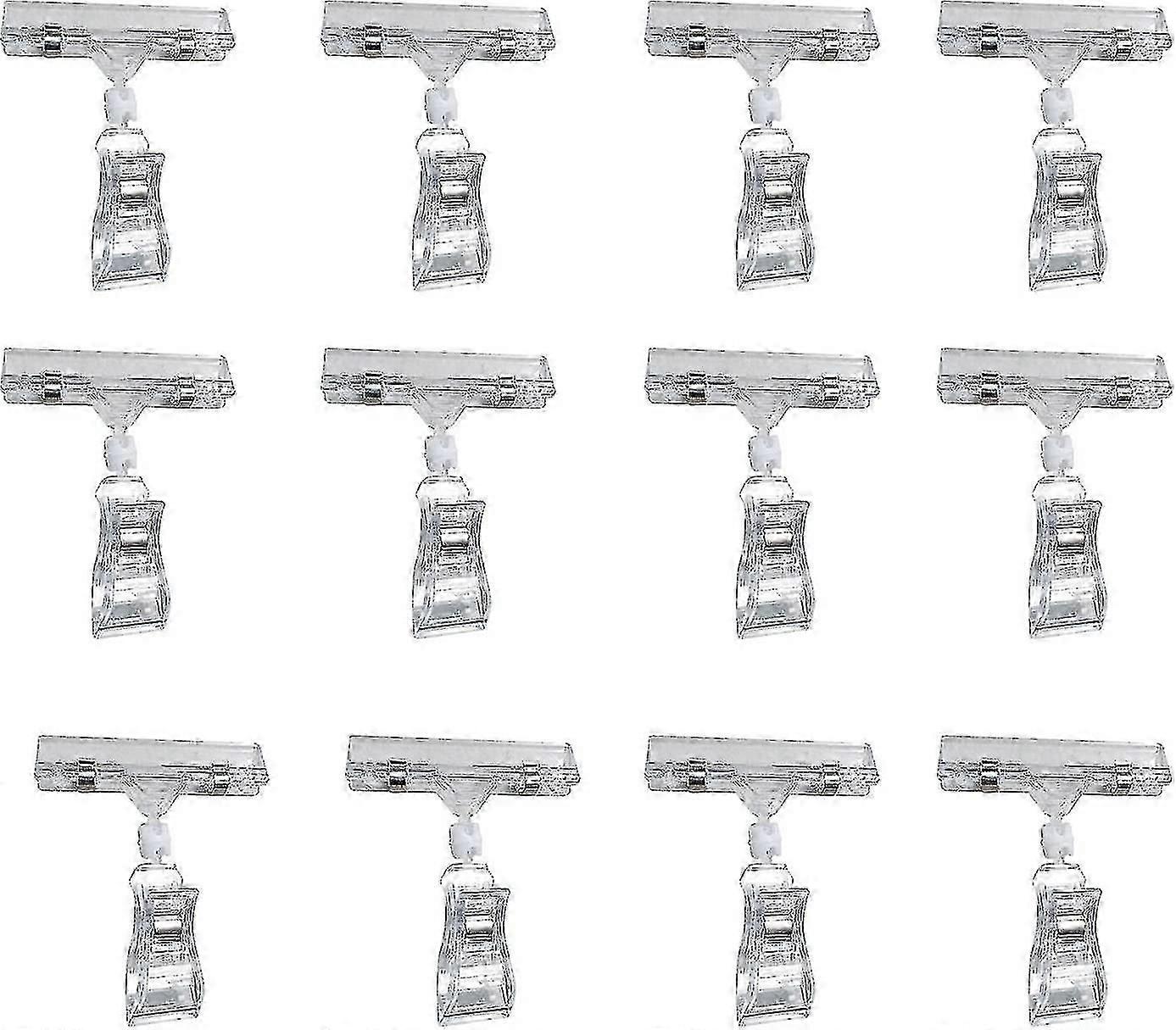 مشبك لافتة البضائع، مشبك لافتة بلاستيكي، مشبك ملصق شفاف، حامل بطاقة السعر، مشبك دوار، حامل عرض، 12 قطعة من المشابك لمتاجر السوبر ماركت