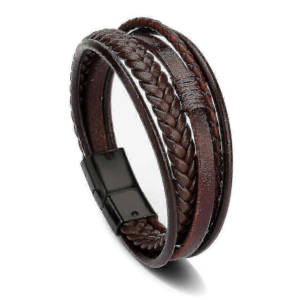 Mens Bracelet Clasp Cowhide Multi-layer Braided Mens Bracelet