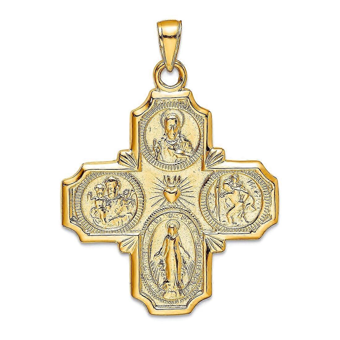 14k kiinteä keltakultainen 4-suuntainen mitaliriipus kaulakoru-riipus naisille