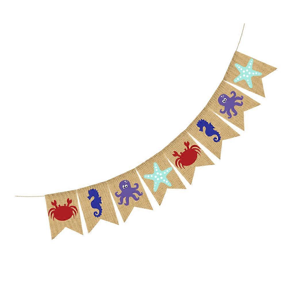 Ocean Themed Wall Decoration Linen Printing Flag Swallowtail Shape Chic Style Party Supplies For Children And Parents 1Pack