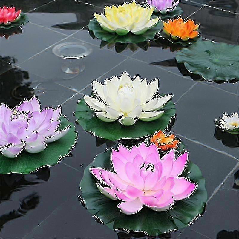 人工フローティング睡蓮EVA蓮の花5個セット-家庭菜園と水族館のタンクオーナメントのための10cmの池の装飾