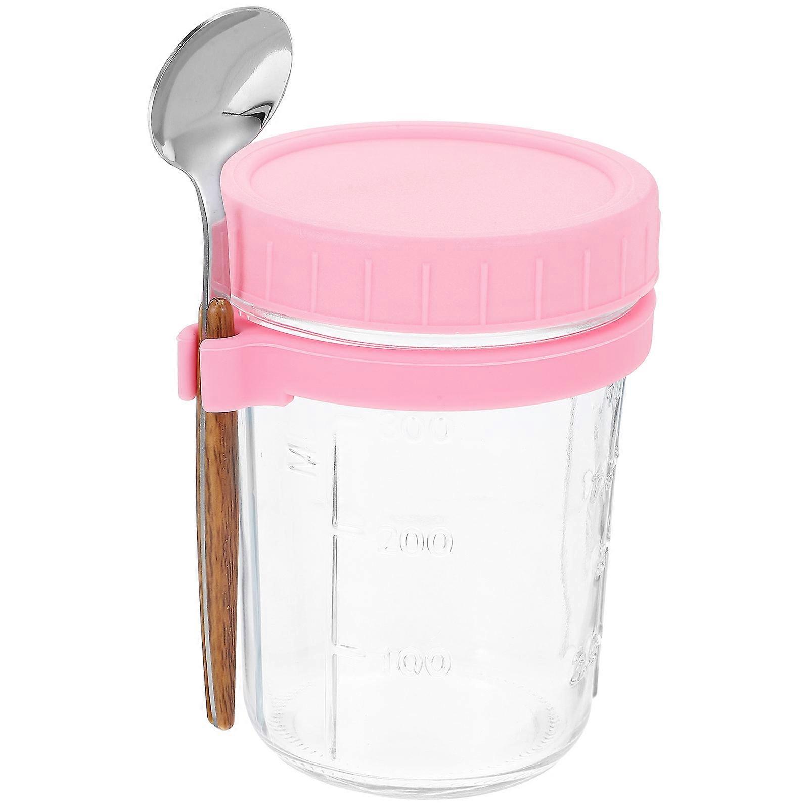 Portable Glass Oats Cup with Spoon Airtight Lidded for Overnight Yogurt Oatmeal 6 oz