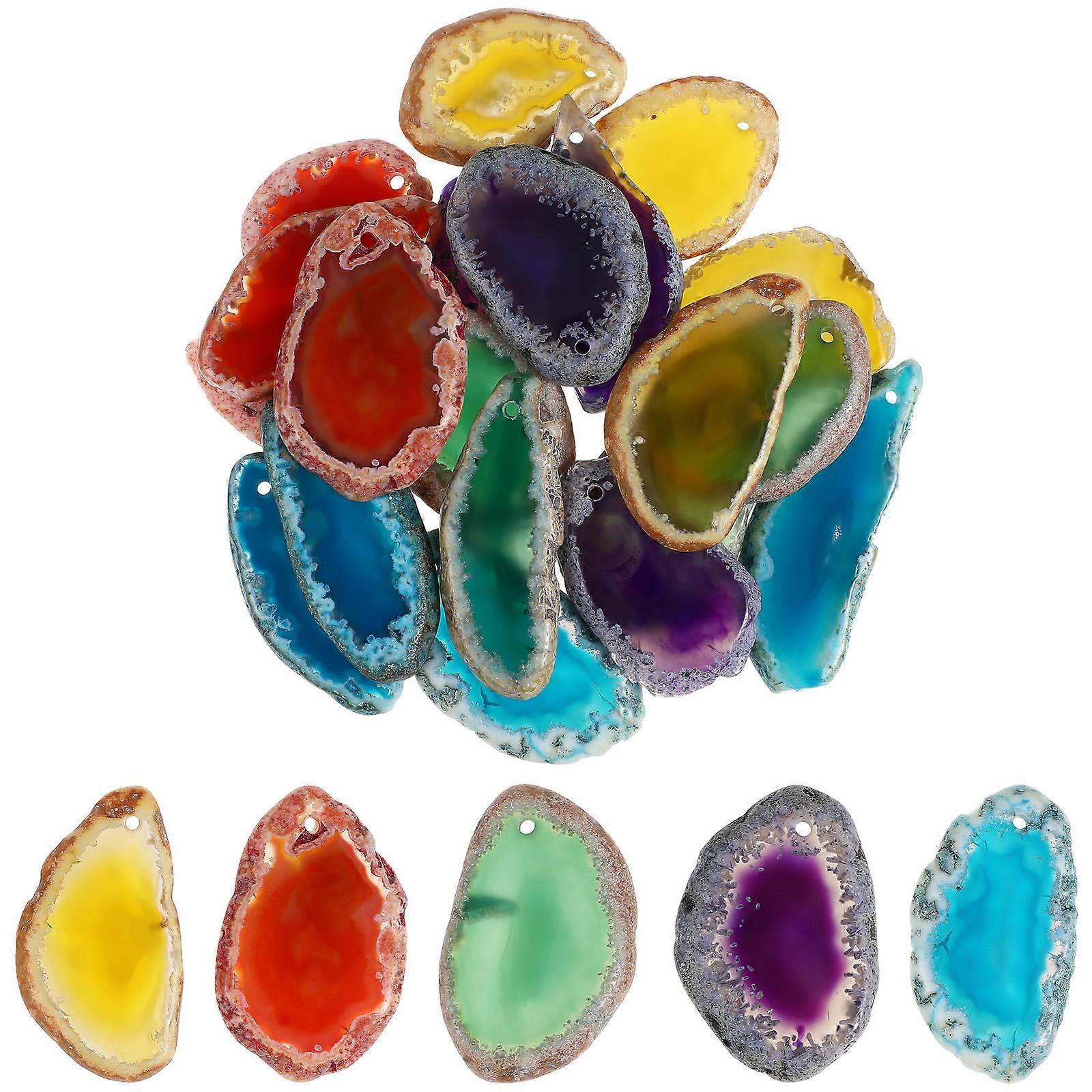 20 Pcs Colorful Agate Slices Delicate Perforated Plates Windbell Decor Accessories for DIY Jewelry Making