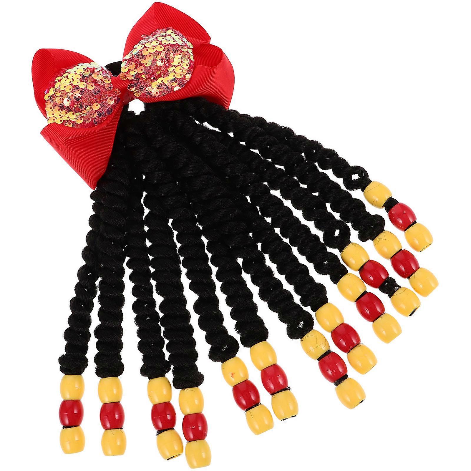 Beaded Hair Band for Decoration Easy to Use and Reusable Red High Temperature Fiber Ponytail