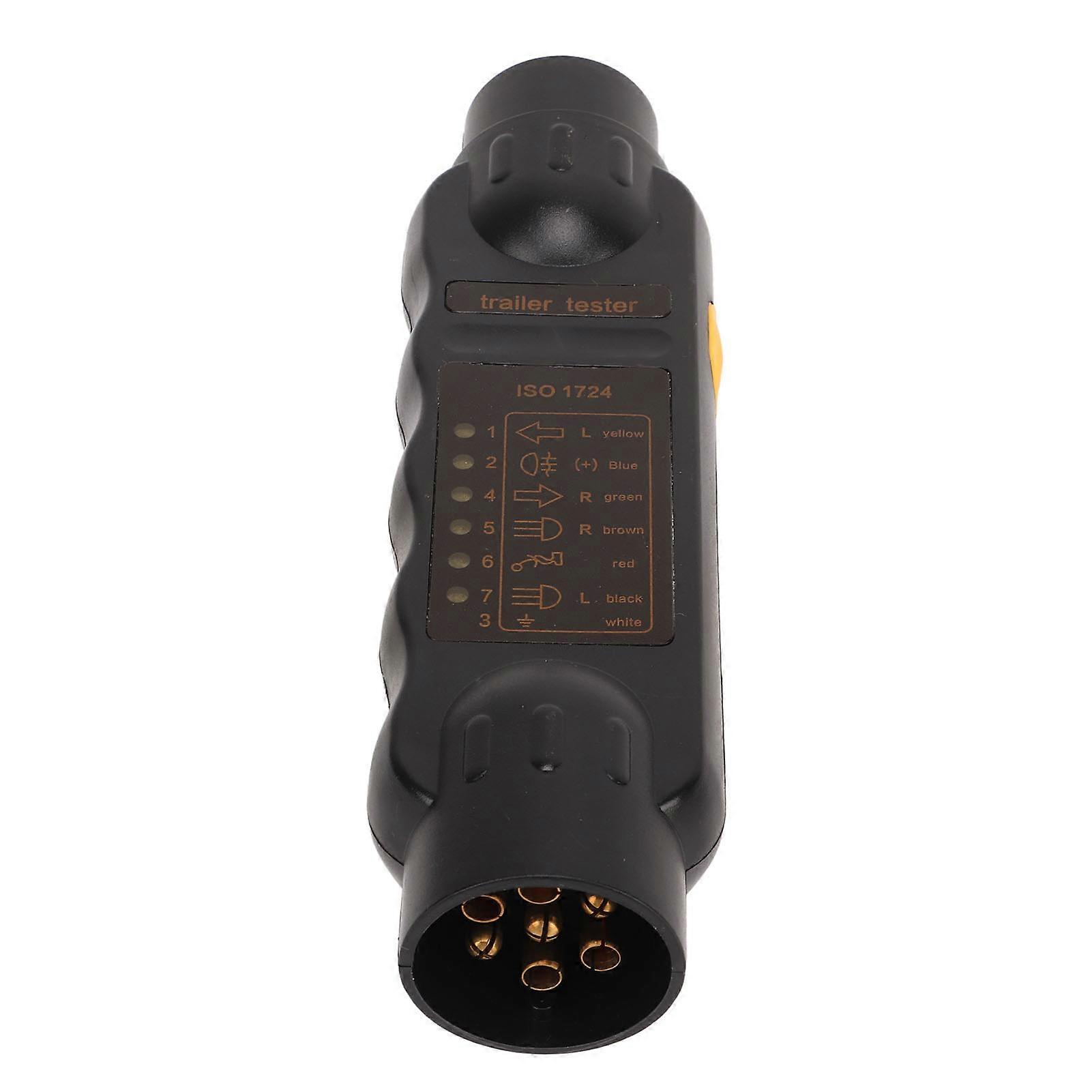 Trailer Socket Tester 7 Pin Electrical Tow Bar Wiring Circuit Light Test Tool for Truck RV Black Label 