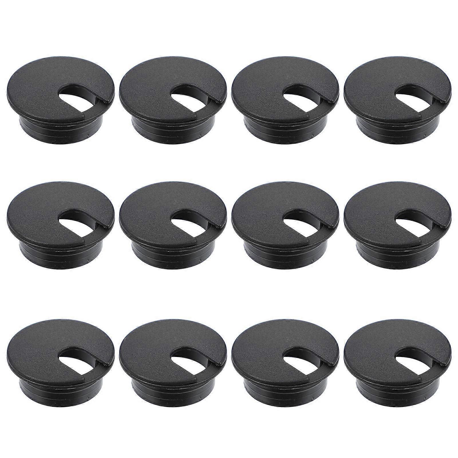 Computer Wire Hole Cover Round Desk Cord Organizer 4.4x1.3cm Black Plastic 12Pcs