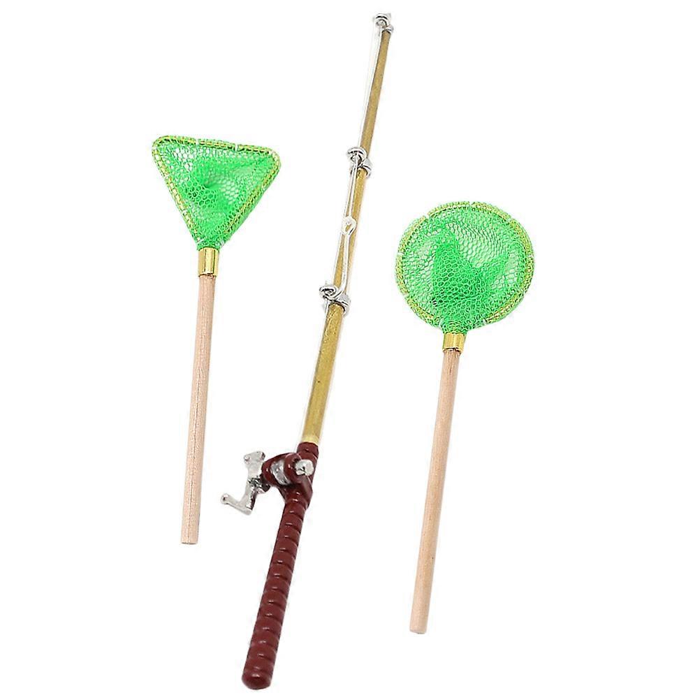 Mini Fishing Tools Display Fishing Pole Micro House Supplies 17.00X0.90X0.90cm Model Ornament 1 Set