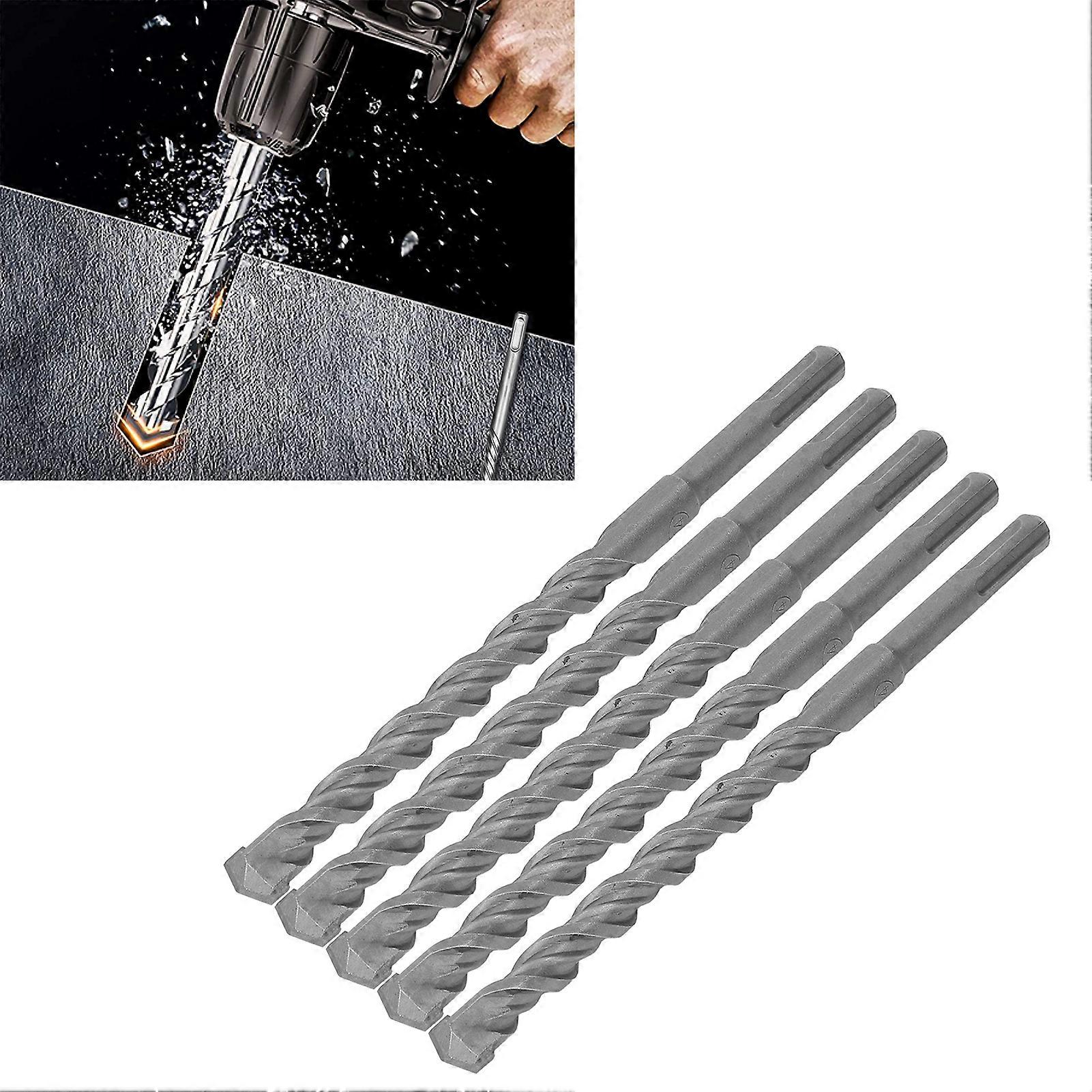 5PCS Impact Drill Bits with Carbide Tip Rotary Hammer Bit 2 Flute Spiral Bits for Brick Concrete 210mm 14mm / 0.55in 