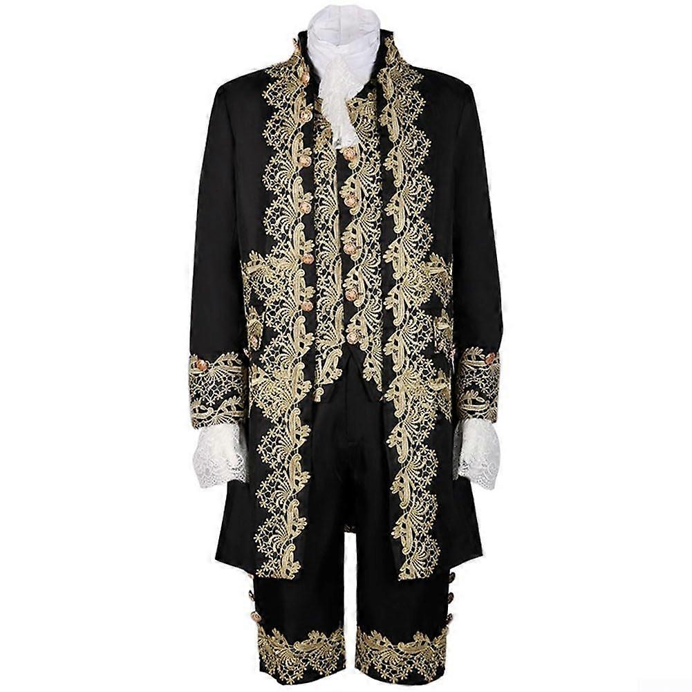 British Gentleman Cosplay Suit Victorian Tudor Era Costume Stand-Up Collar Coat Vest Trousers Black Size XXL