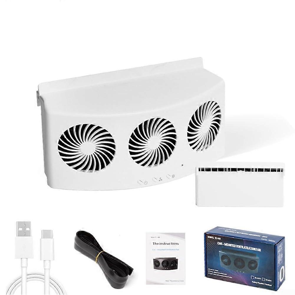 USB Auto Ventilation Fan For Fast Air Exchange And Heat Relief - White, Power On Model, USB Powered, Compact Car Use