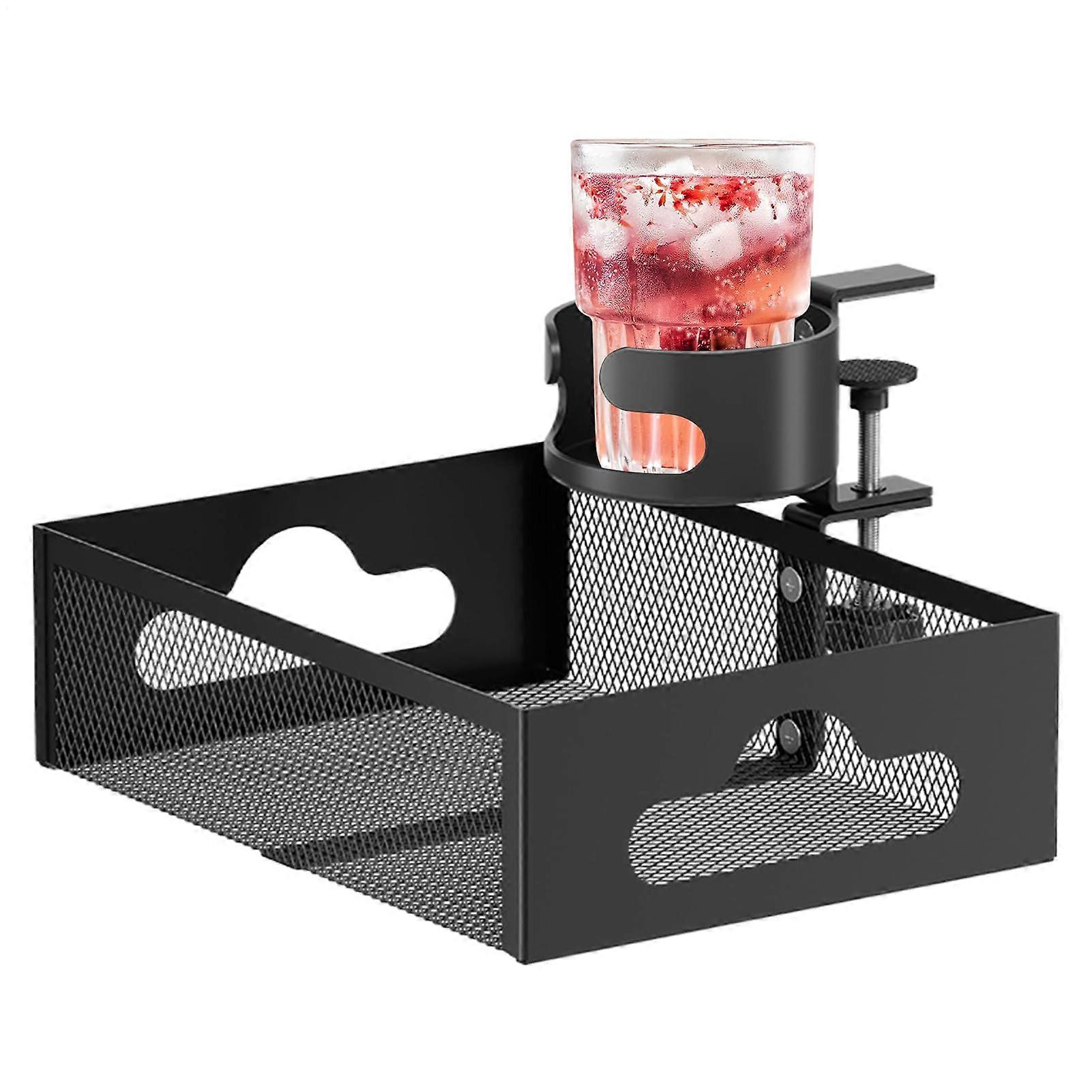 Under-Desk Storage Drawer, 360-Degree Rotating Desk Organizer for Phones, Water Bottles, Headphones, Chargers, Notebooks