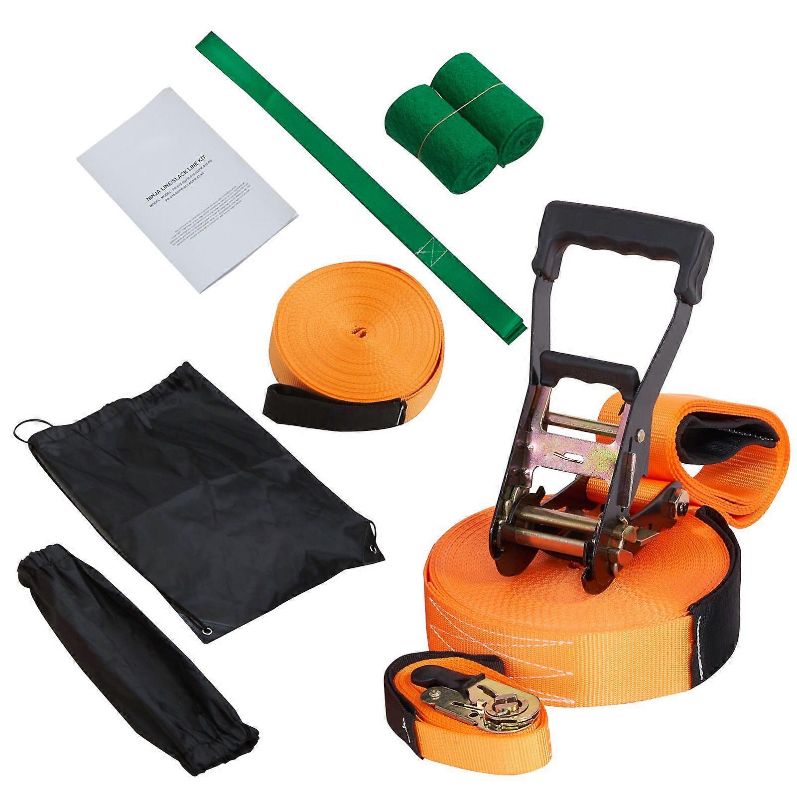 带训练线的松绳套件，60 英尺后院松弛线设备，适合成人儿童的易于设置的紧绳