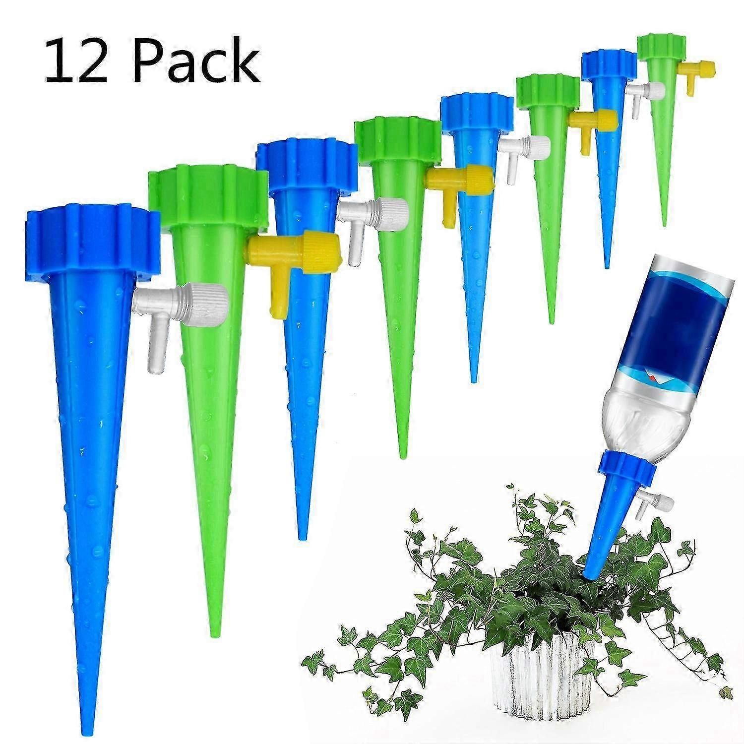 12pcs Self Watering Irrigation Spikes with Adjustable Valve - Efficient Garden Watering System for Potted Plants & Flowers