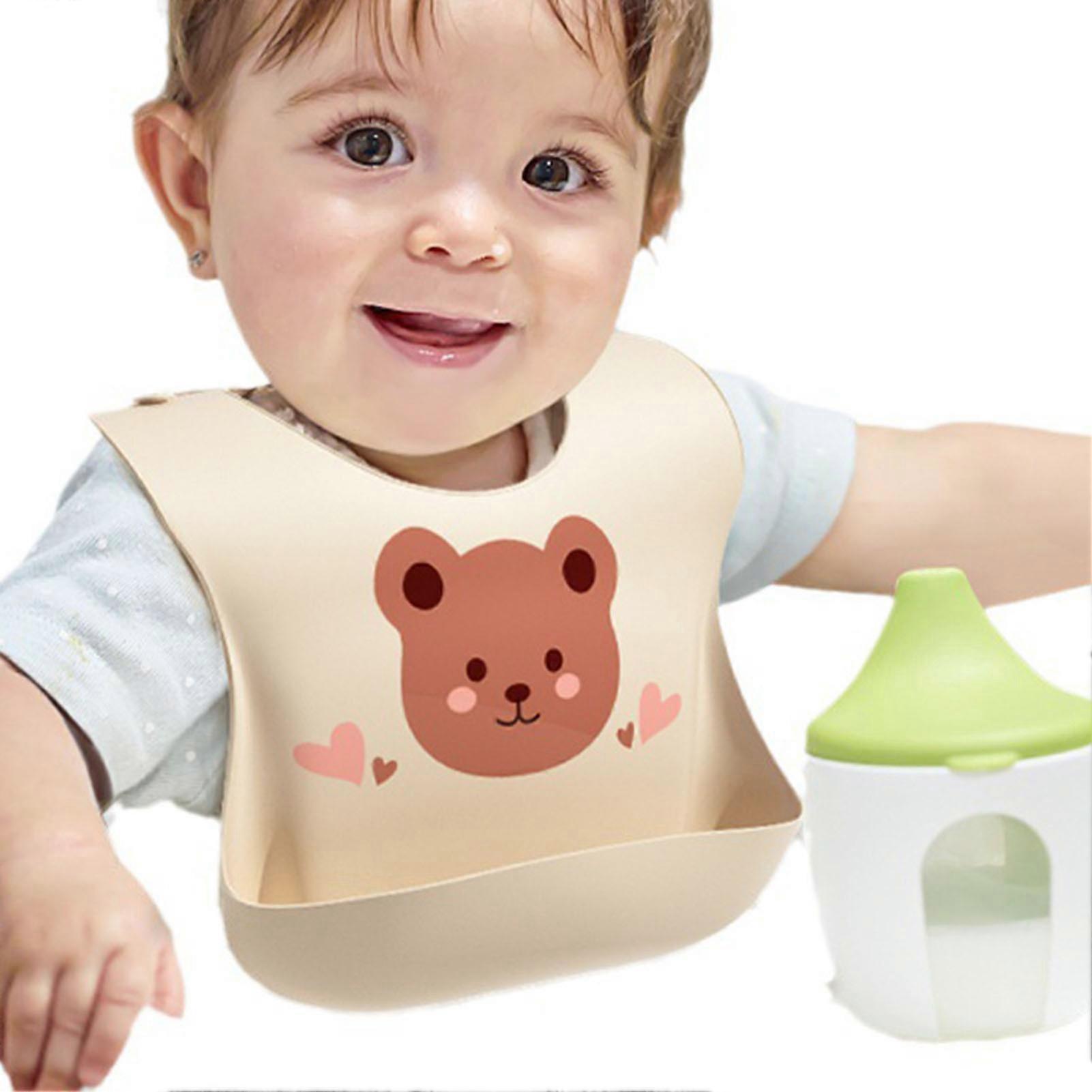 Baby Bibs Soft Silicone Toddler Feeding Bibs Cute Bear Newborn Bids for Feeding Teething Drooling