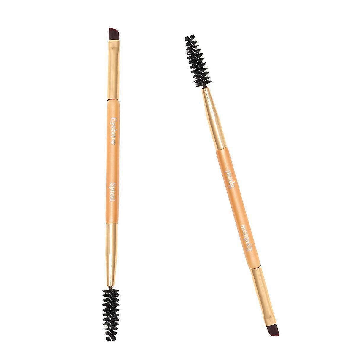 3Pcs Spiral Eyelash Brush and Double Ended Eyebrow Brush for Human Face in Golden Color for Professional Makeup Application