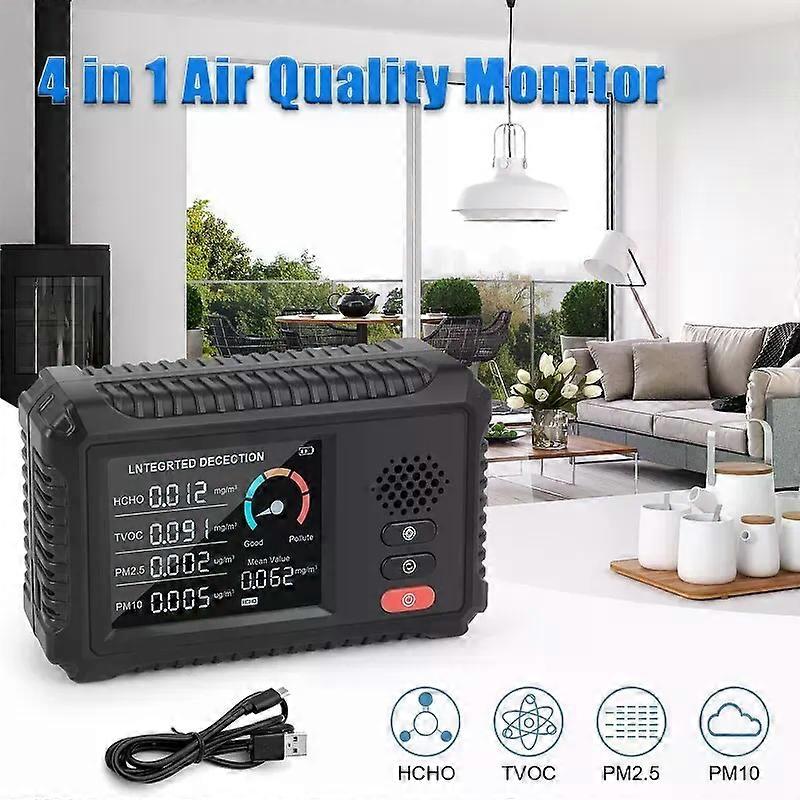 LCD Air Quality Monitor 4 in 1 CO2 Meter Digital Carbon Dioxide Temperature and Humidity Meter TVOC HCHO Multifunction Detector