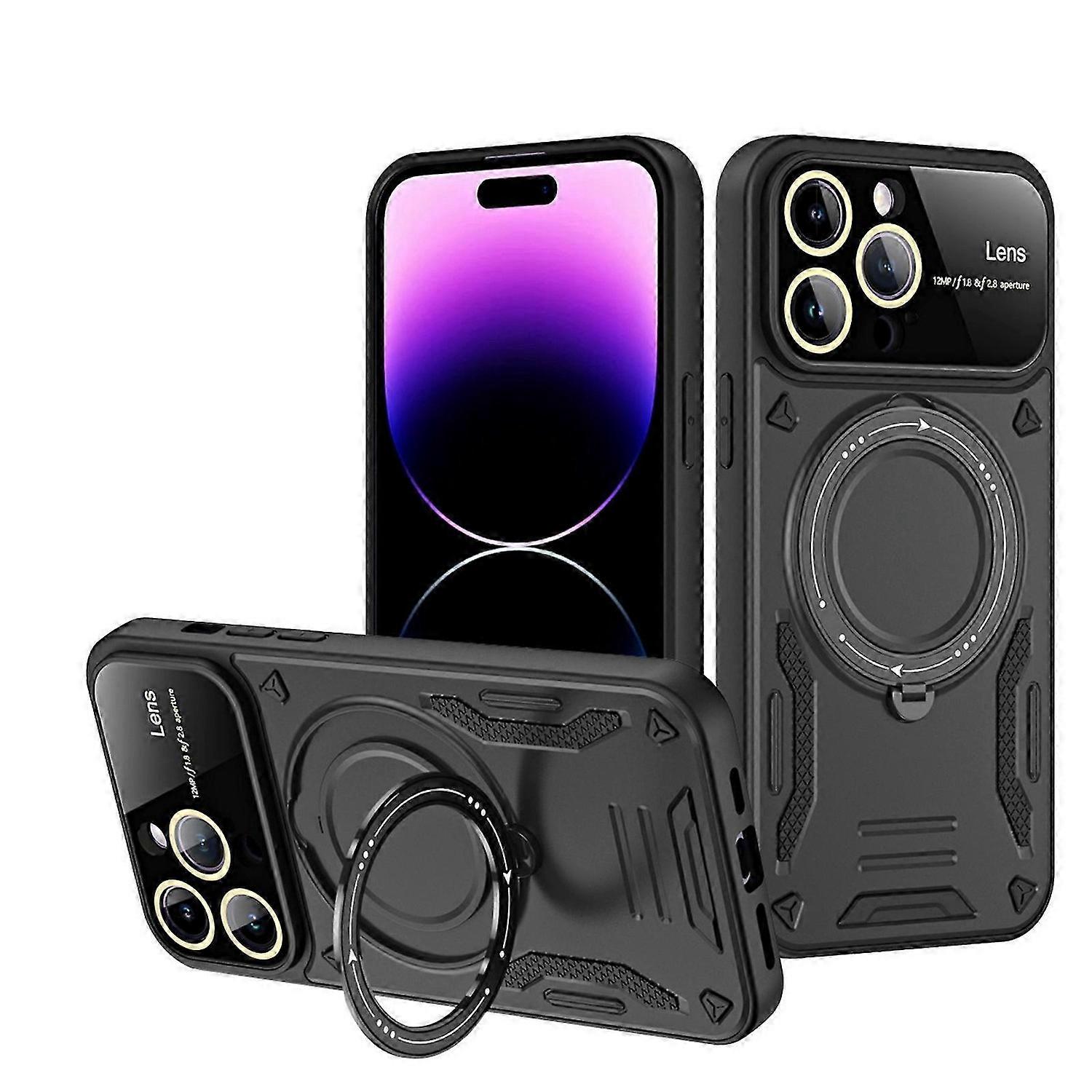 for iPhone 15 Pro Max/15 Ultra 6.7 Magnetic Case with Ring Stand, [360 Rotating Invisible Kickstand]